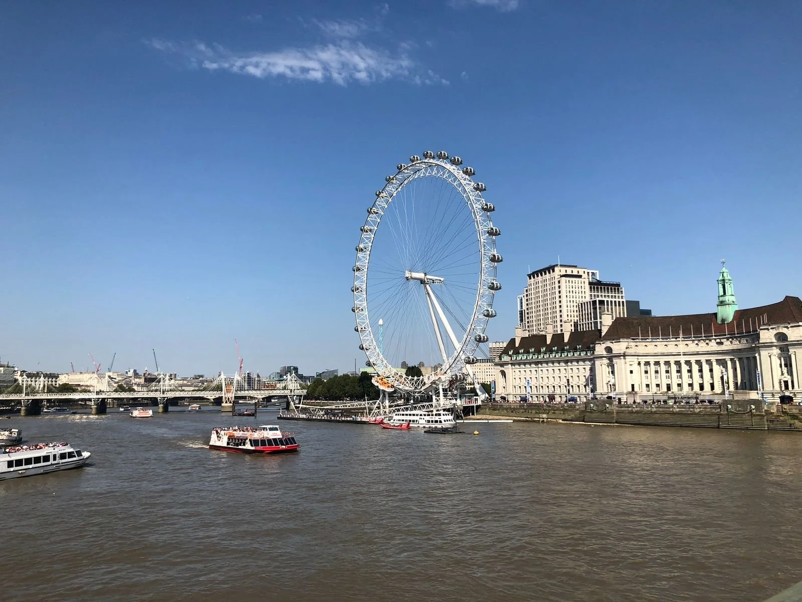 London Eye, the famous observation wheel on the South Bank of the River Thames in London, England.