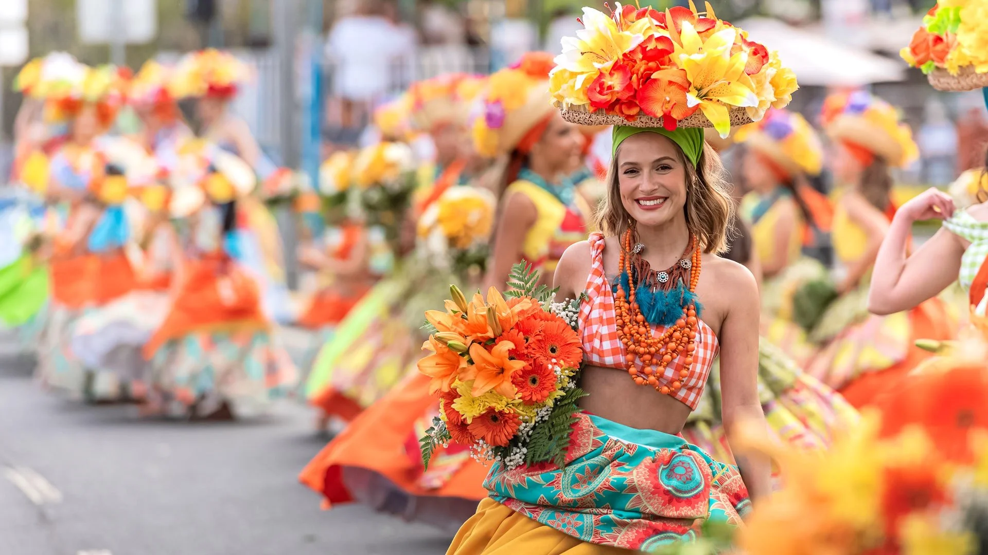 Funchal during the Flower Festival is filled with vibrant floral carpets, colorful parade floats, and festive celebrations celebrating Madeira’s rich flower traditions.