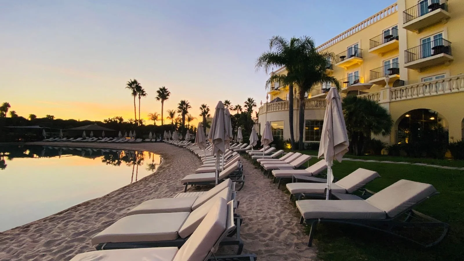 The sandy-bottomed pool at Domes Lake Algarve, Autograph Collection, in Vilamoura, Portugal.
