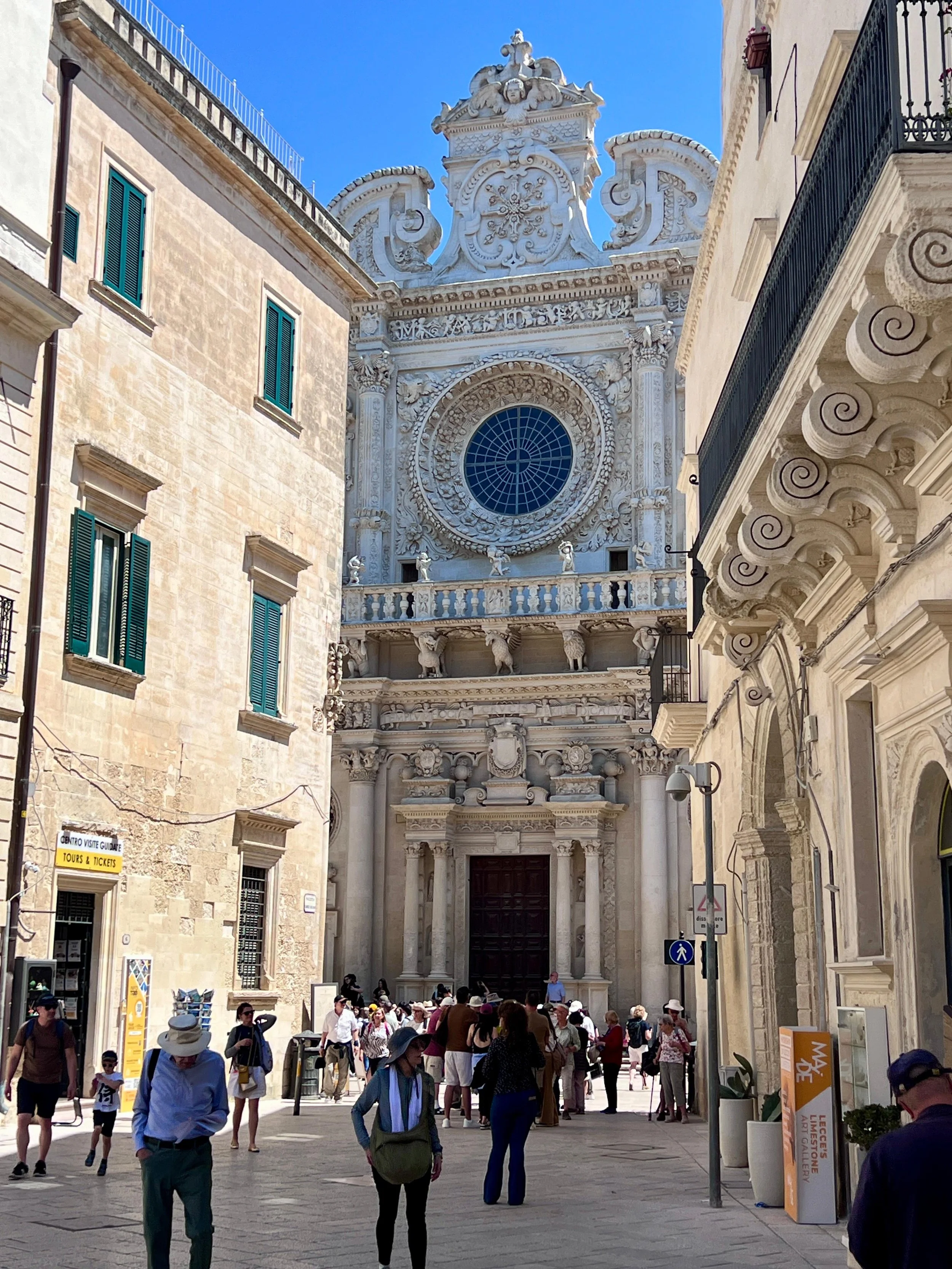 Basilica di Santa Croce, a stunning Baroque landmark with an ornate limestone facade and iconic rose window in Lecce, Puglia, Italy.