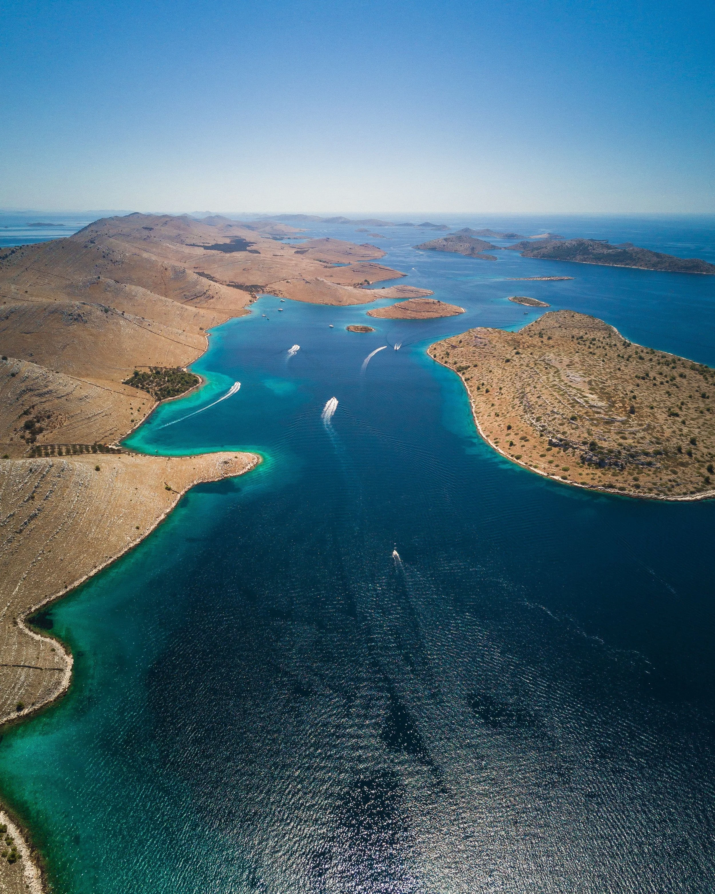Kornati National Park, a dramatic archipelago of rugged limestone islands surrounded by deep blue Adriatic waters in Croatia.