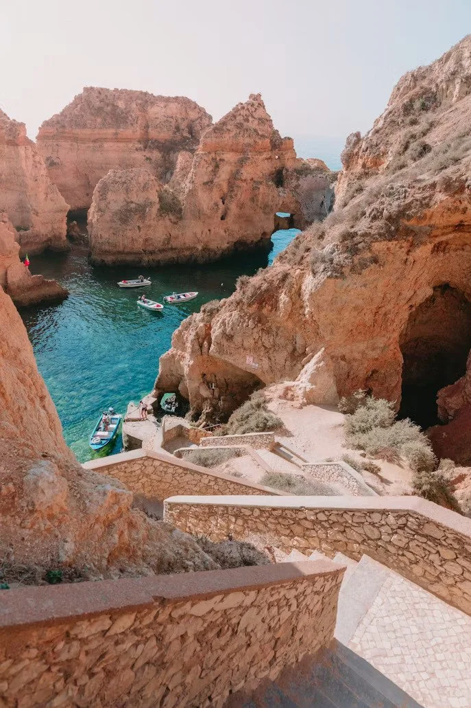 Ponta da Piedade, known for its towering limestone cliffs, natural arches, and turquoise waters in Lagos, Portugal.