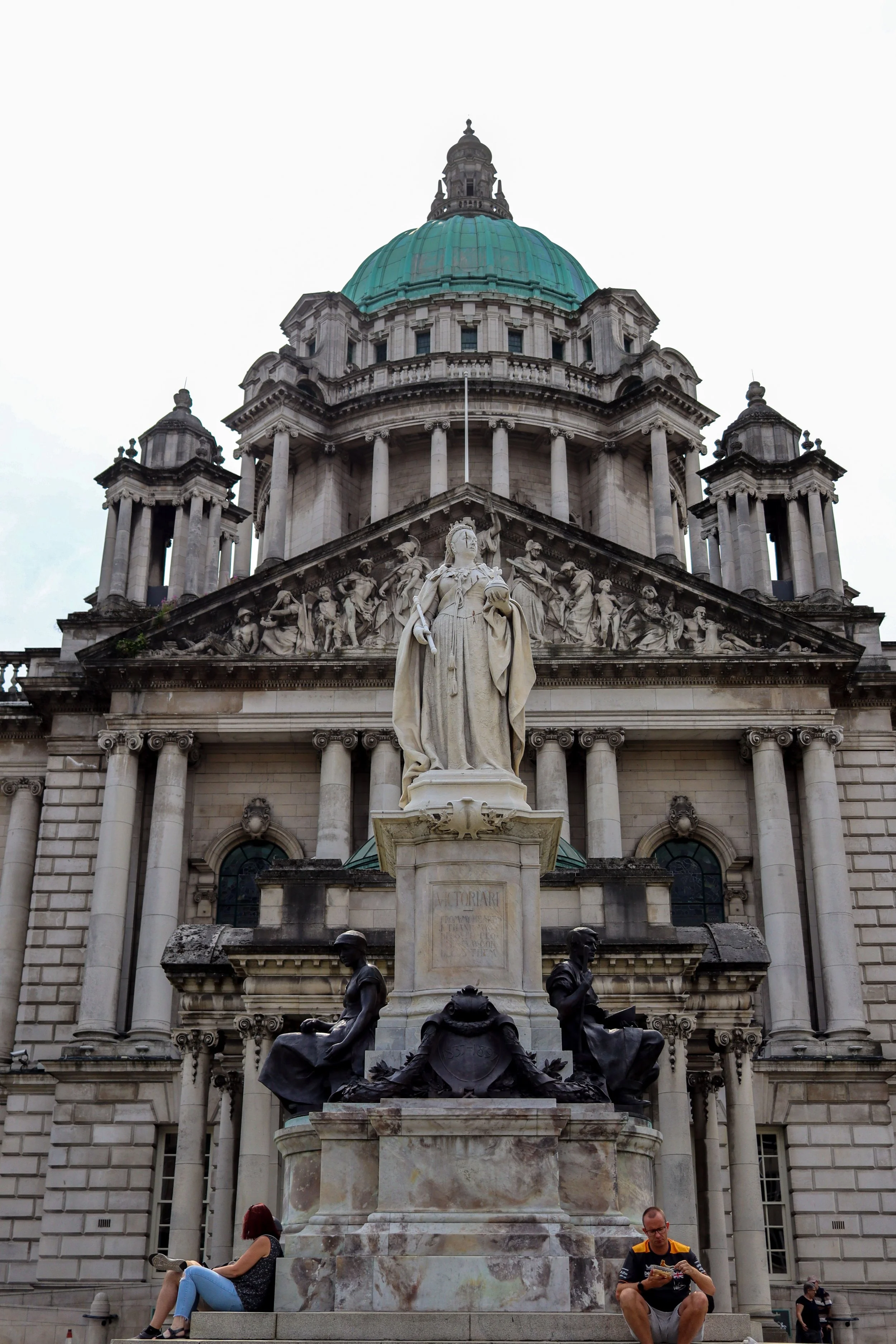 Belfast City Hall in Belfast, Northern Ireland, a grand Baroque Revival landmark known for its distinctive architecture and prominent statue.