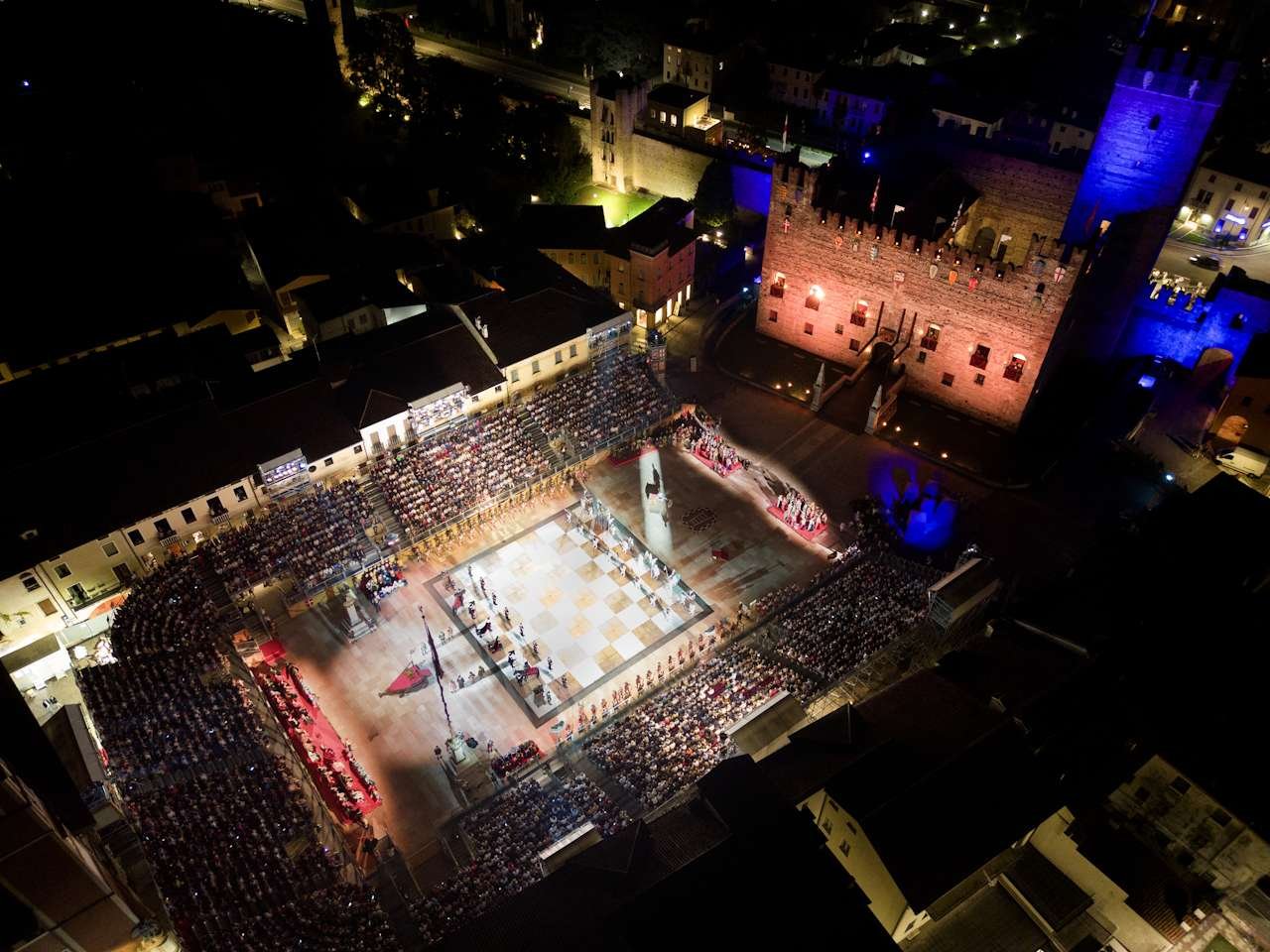 Renaissance-costumed performers staging the Marostica Living Chess Game in Veneto, Italy.