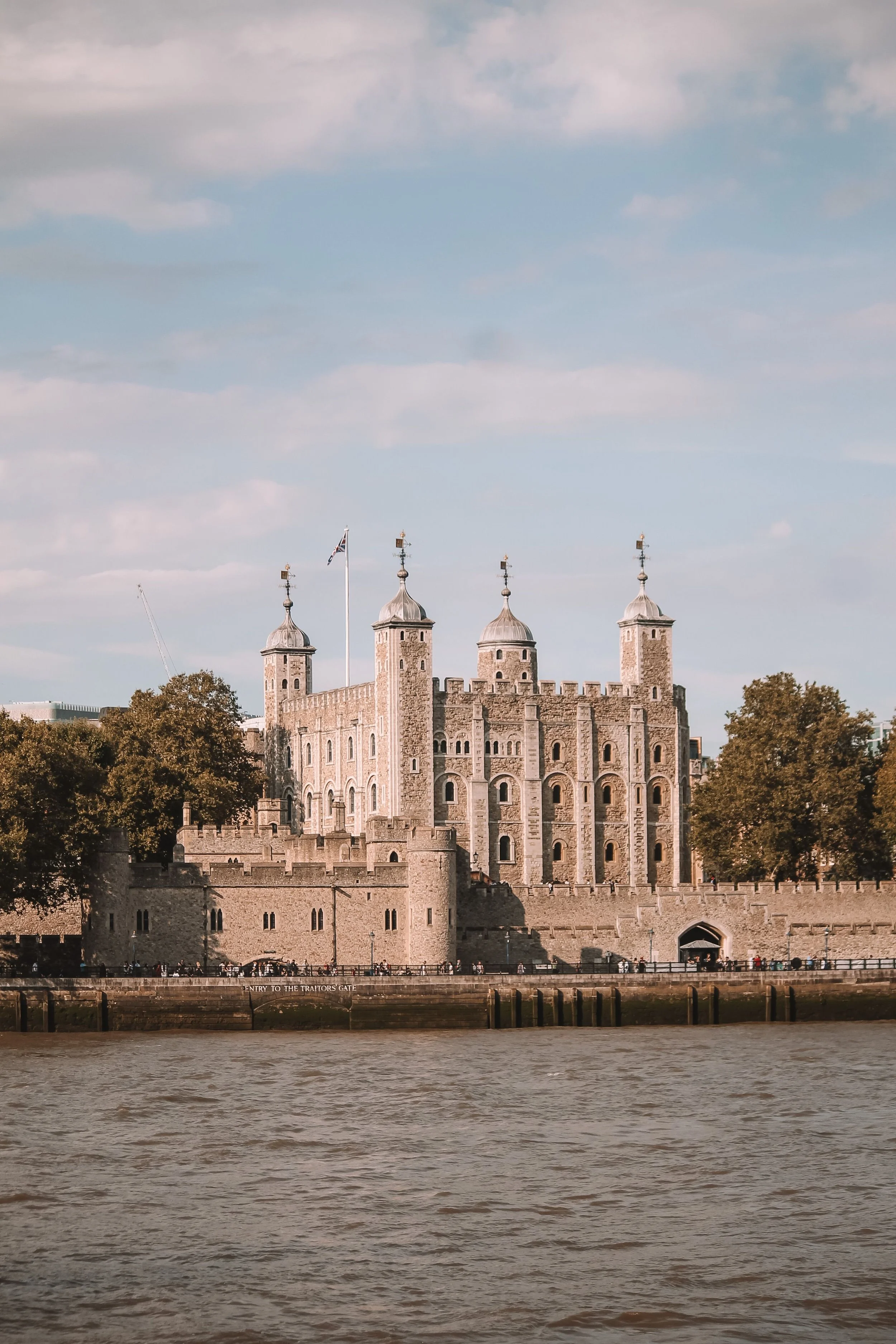 Tower of London’s White Tower and battlements in early morning, London, England.
