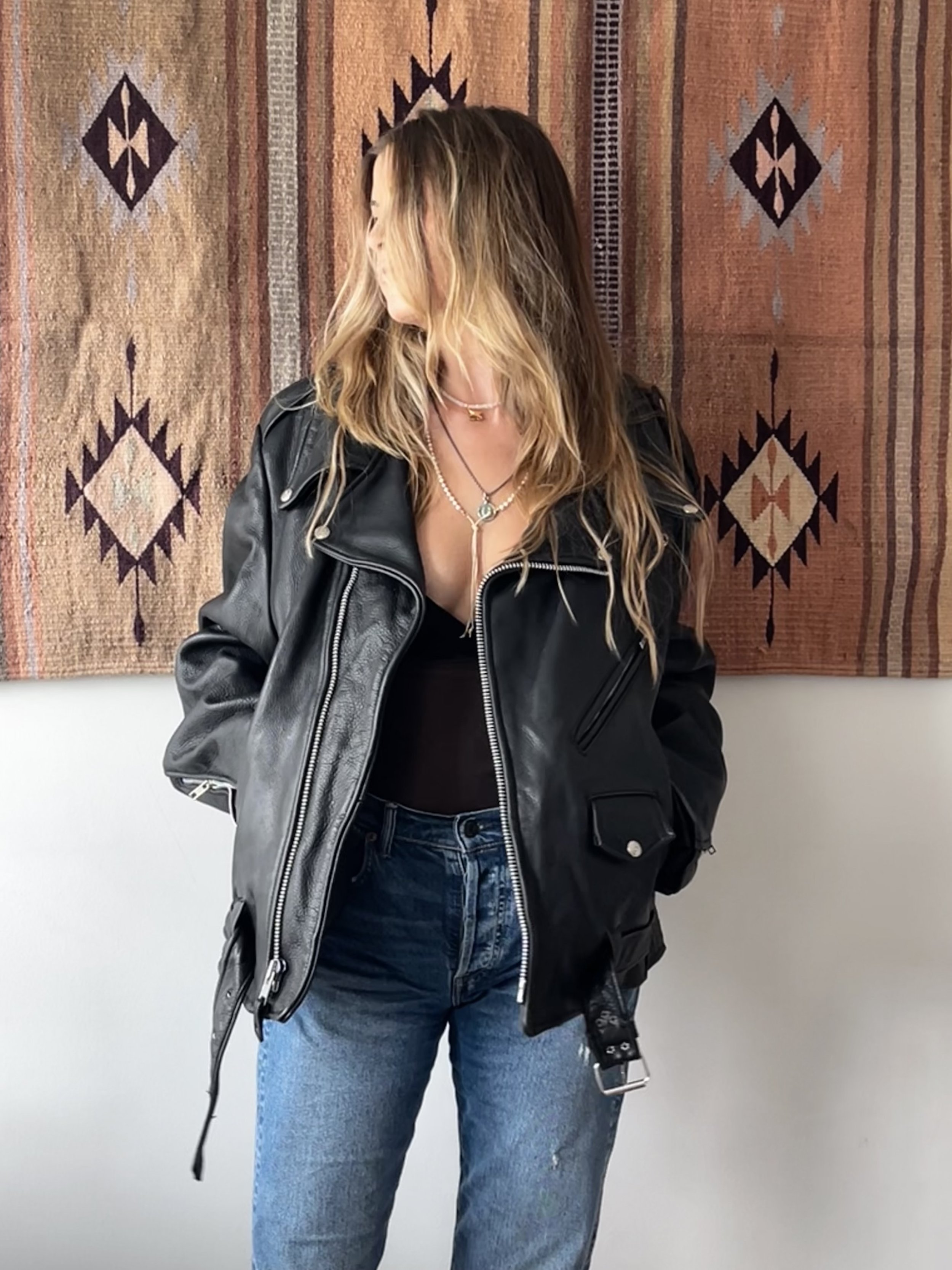 Camel Branded Leather Biker