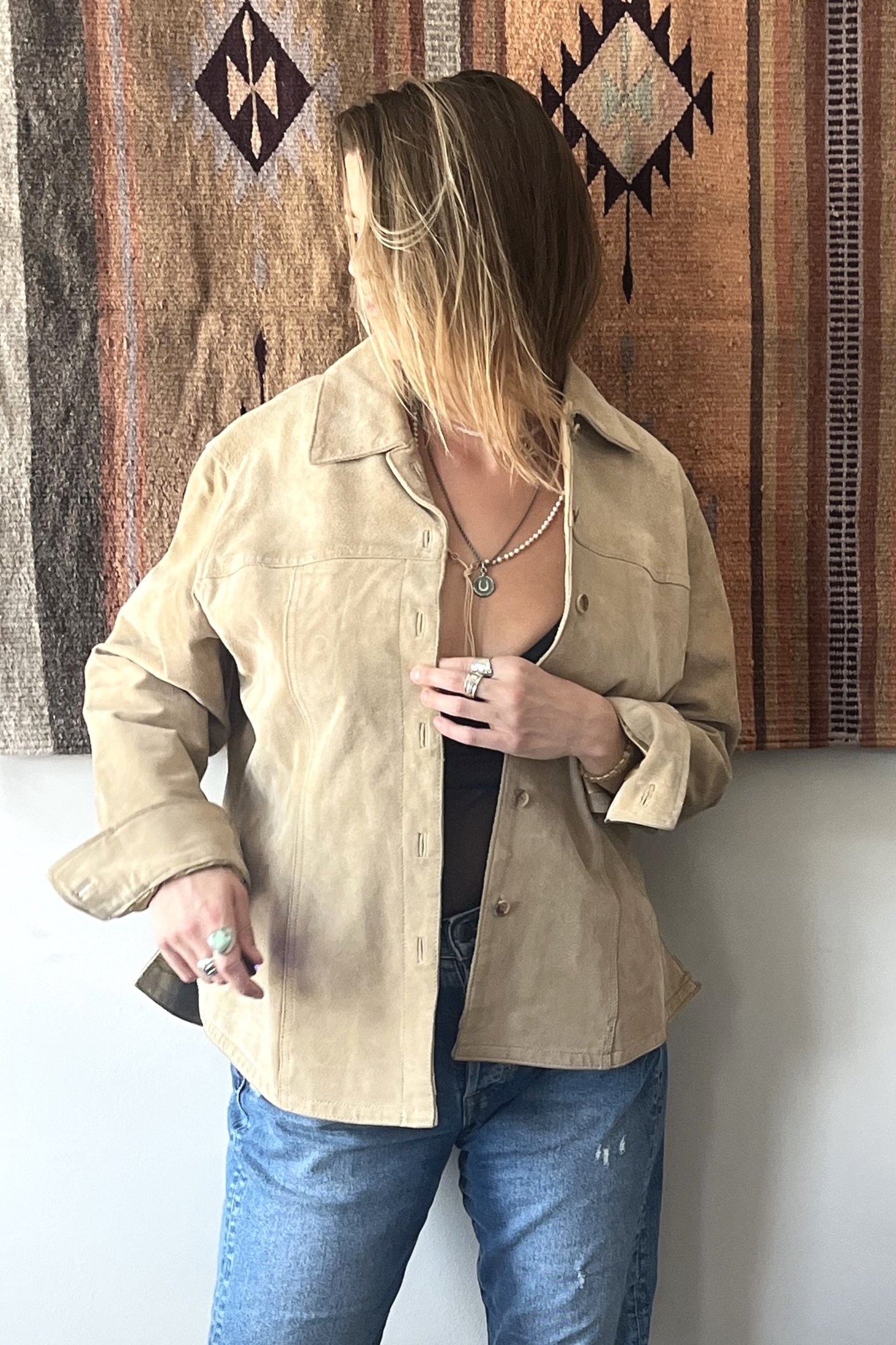 Tan Microsuede Buttondown