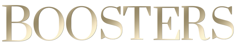 Large 3D metallic text spelling 'BOOSHERS' with shadows and reflections.