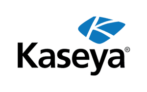 Kaseya logo with blue symbol above the brand name in black.