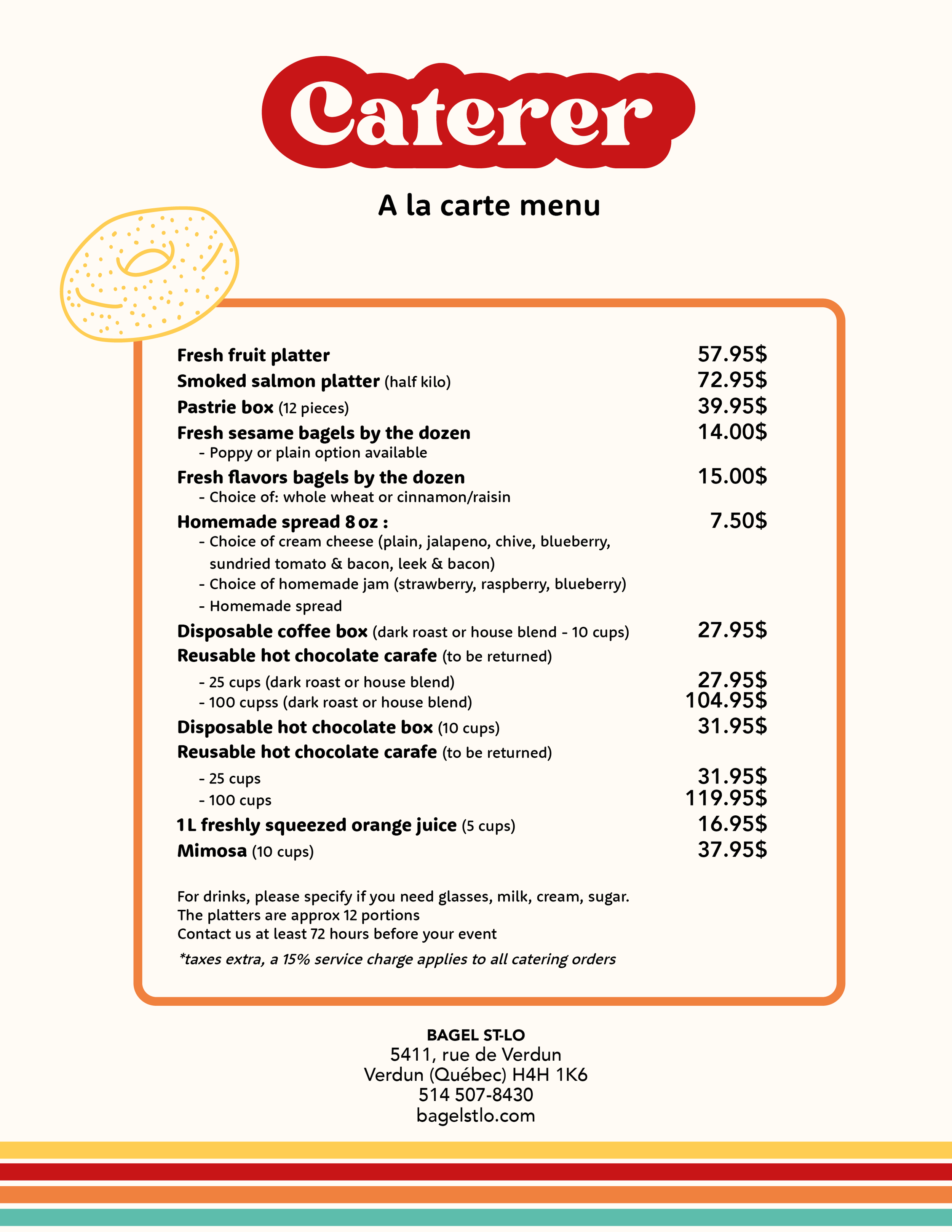 menu traiteur en anglais Bagel St-Lo