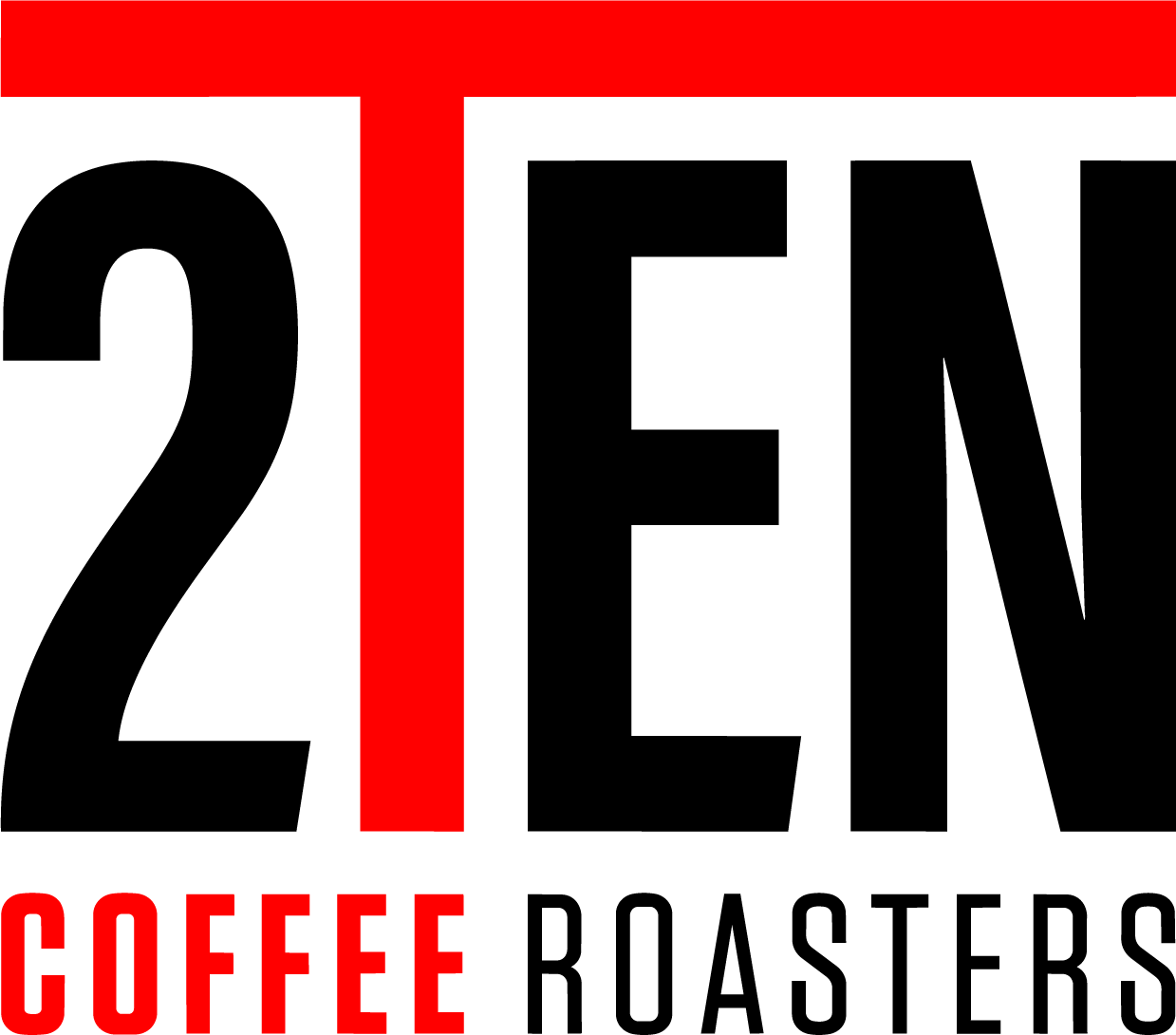 A stylized black coffee cup with steam on a red background, with the words 'T Coffee' in red and black at the bottom.
