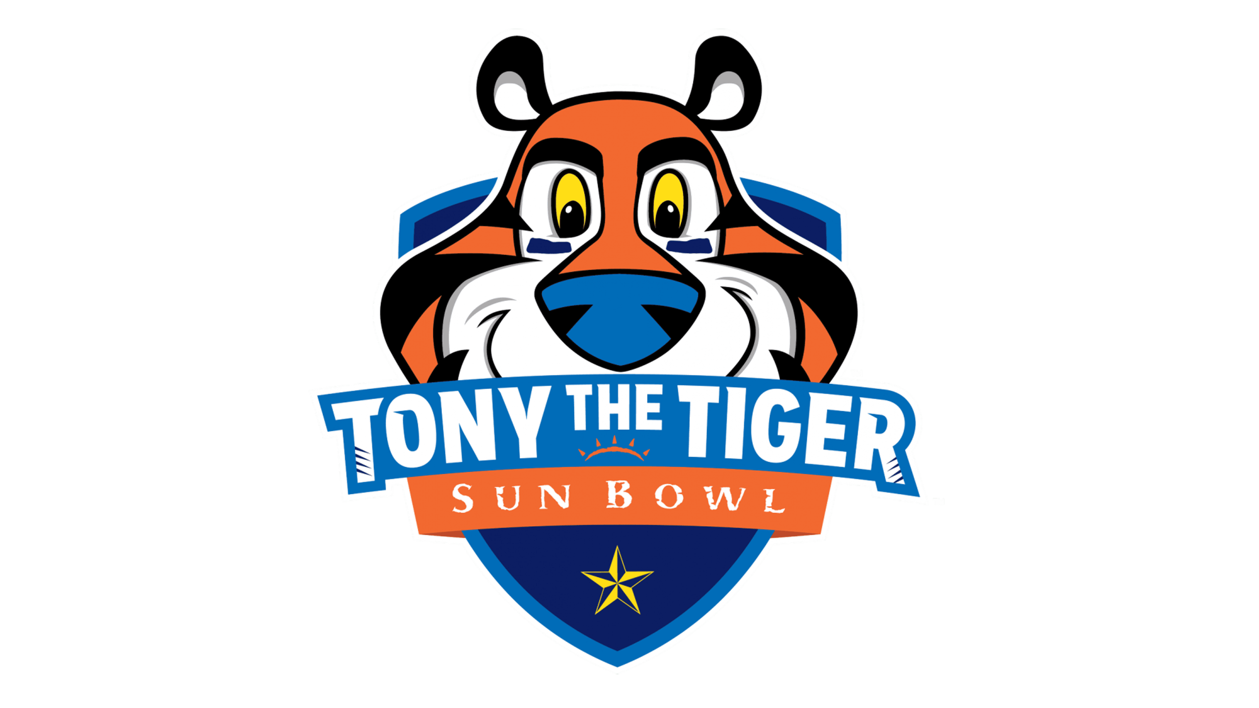 Logo for Tony the Tiger Sun Bowl featuring a cartoon tiger face with a blue nose, yellow eyes, and orange and black stripes, with the text 'Tony the Tiger Sun Bowl' in blue and orange banners.