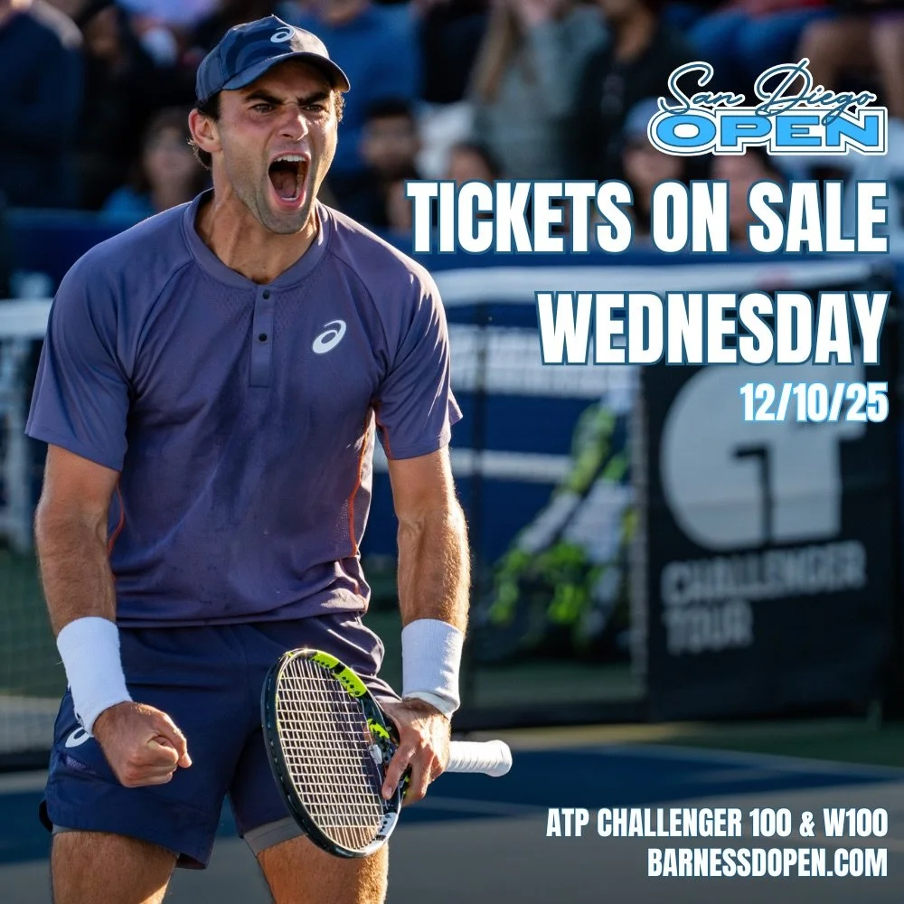 Tickets for the San Diego Open go on sale Wednesday, Dec. 10 at 10 AM! 🎟️

Get ready for a full week of world-class tennis at Barnes Tennis Center featuring both men&rsquo;s and women&rsquo;s pro tournaments, including a Men&rsquo;s ATP Challenger 1