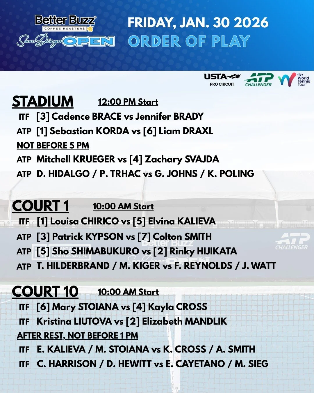 Order of Play &mdash; 1/30/26