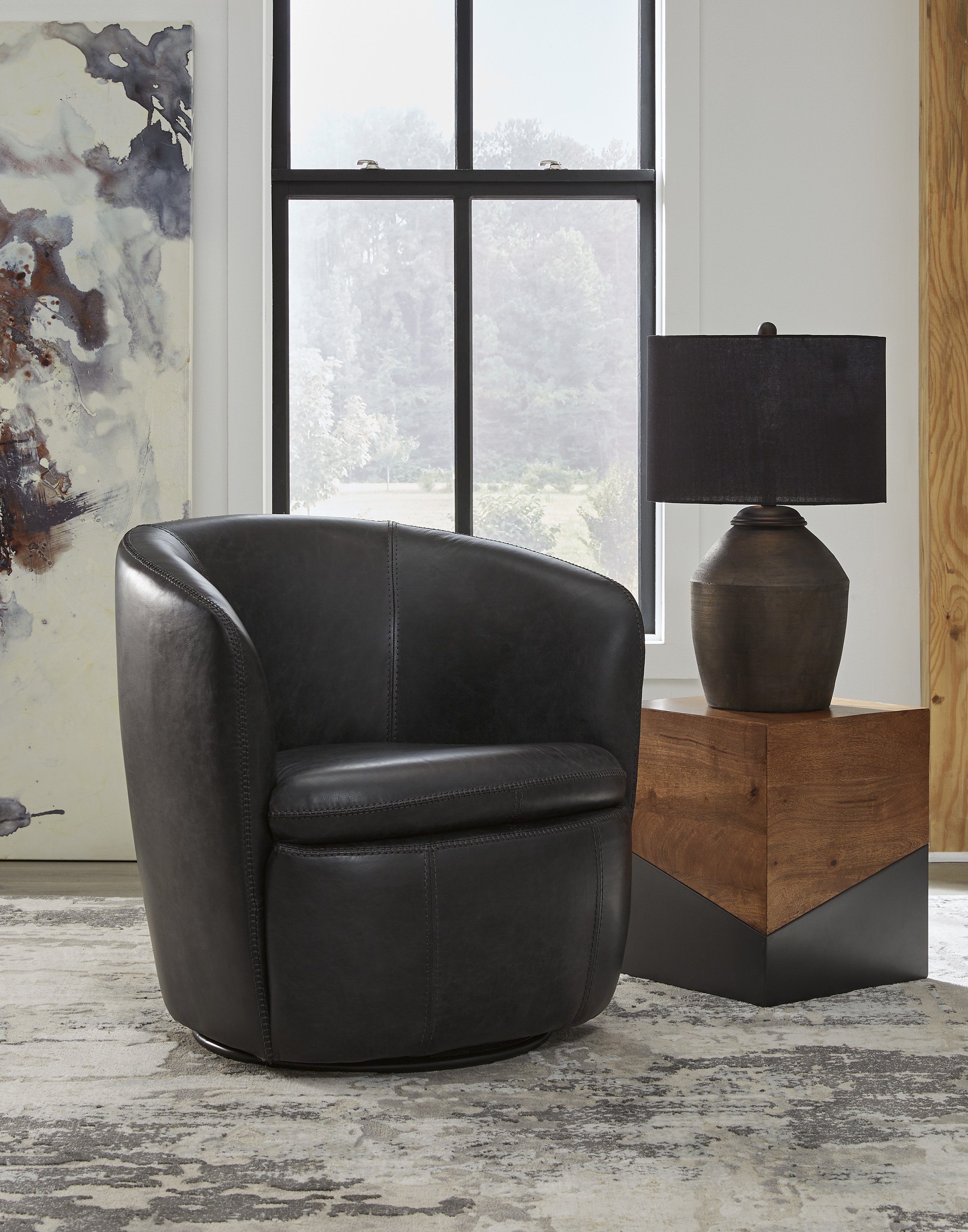 Kierreys Leather Swivel Chair Midnight