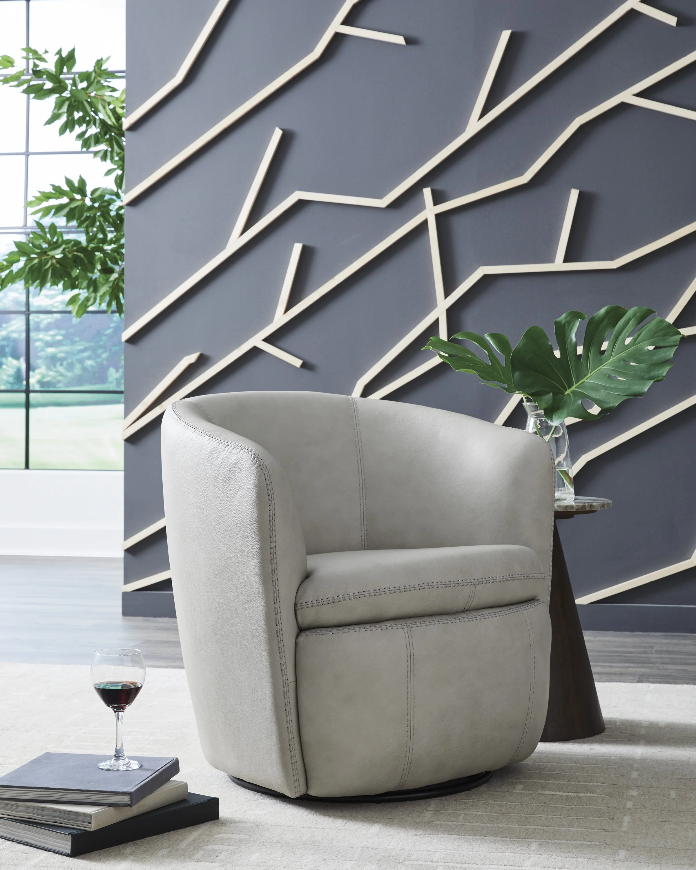 Kierreys Leather Swivel Chair Bone