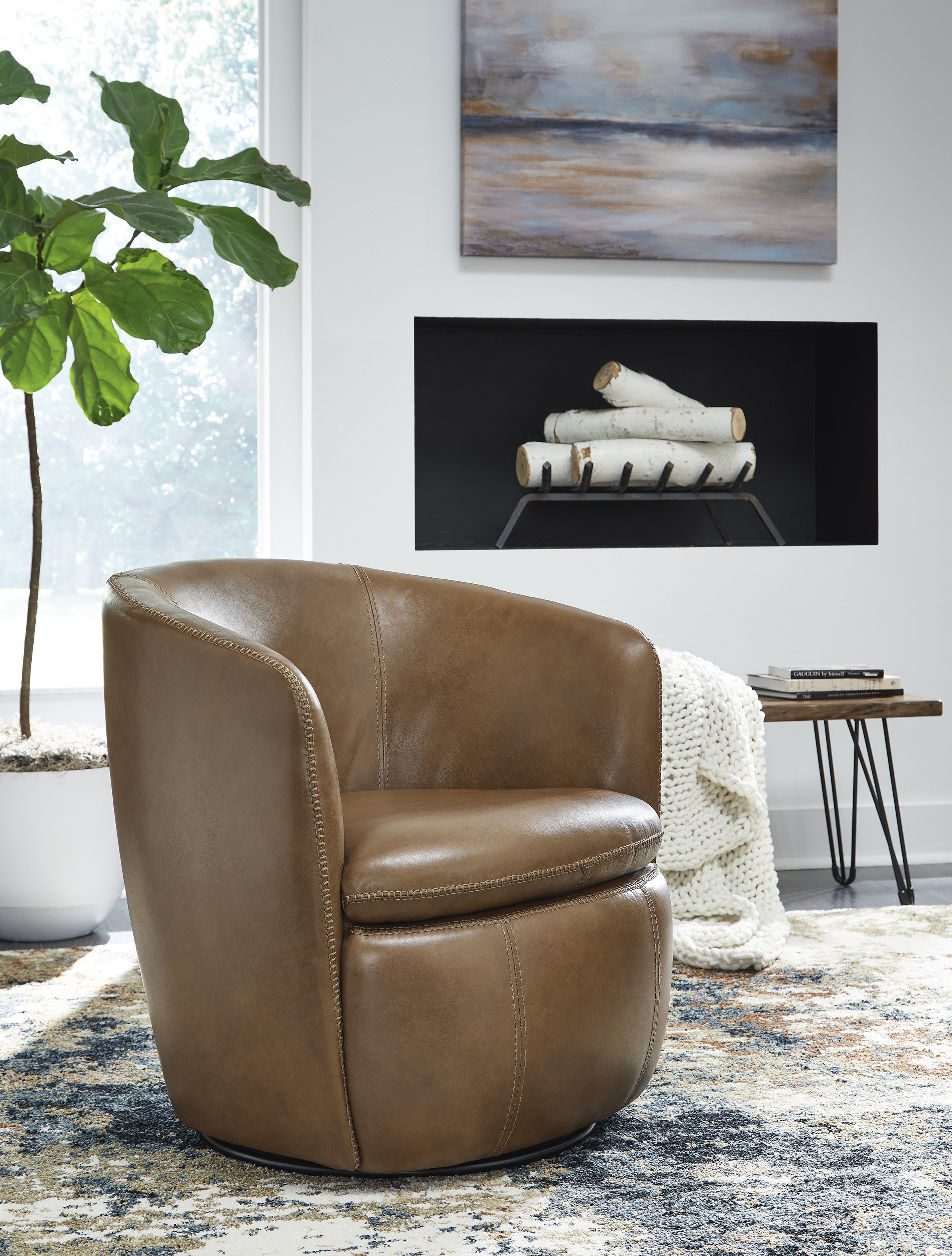 Kierreys Leather Swivel Chair Caramel