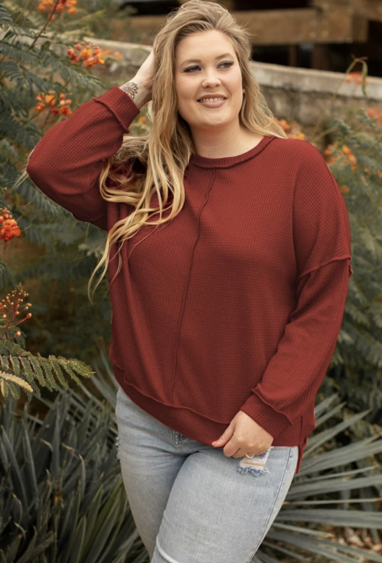 Red Knit Top Plus Size
