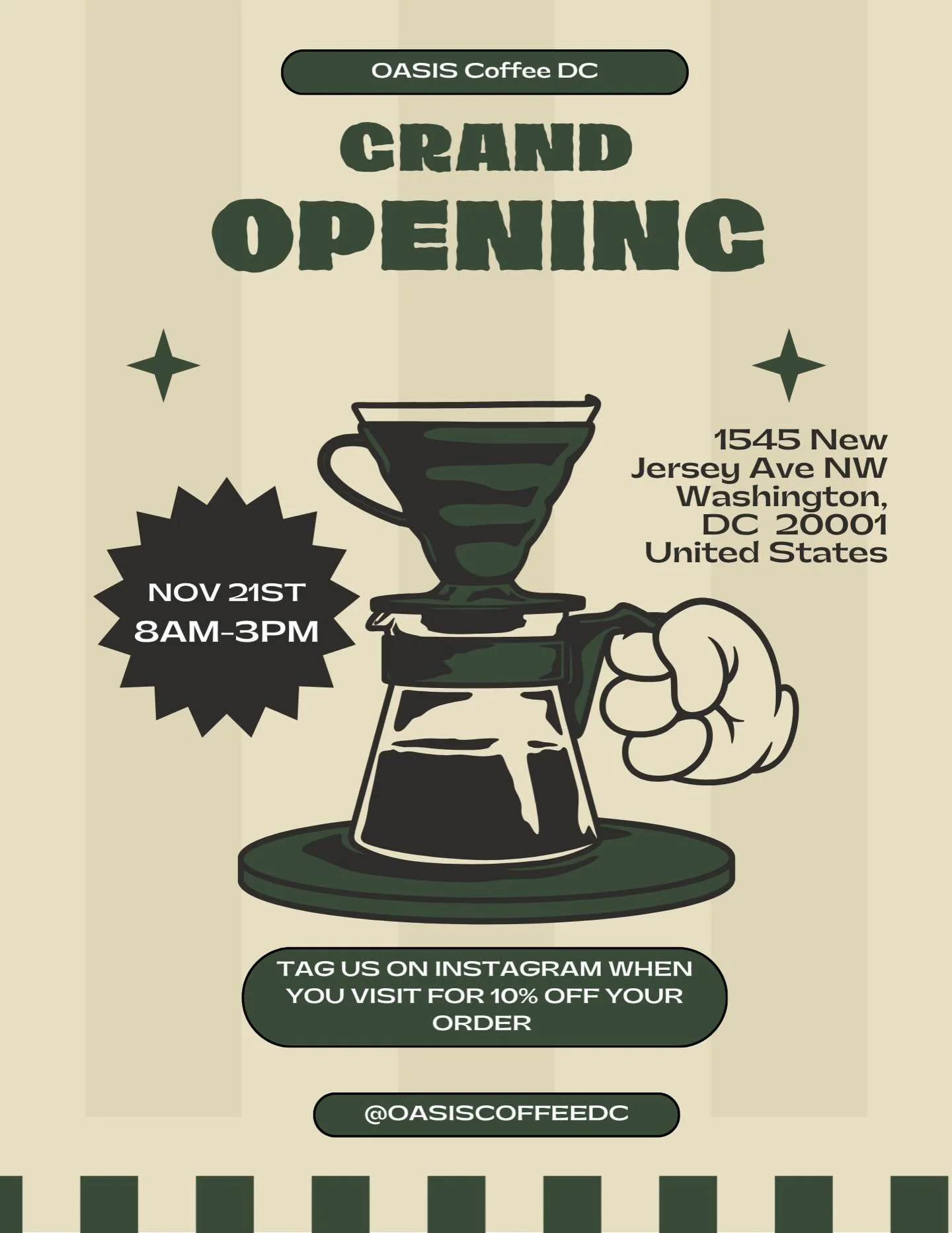 Oasis Coffee DC opens its doors to a neighborhood that&rsquo;s fueled us from the start. ☕️
&bull;
locally roasted beans, thoughtful pastries, and conversations that start over a perfect cup✨
&bull;
Join us for food , coffee and vendors at our grand 