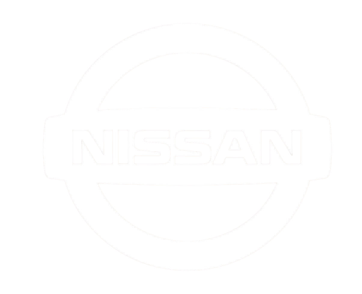 Black and white Nissan logo with a circle and horizontal band containing the word 'NISSAN'