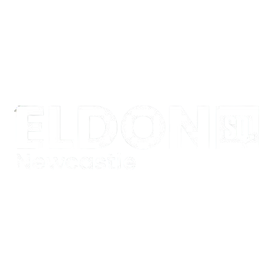 ELDON SQ. Newcastle logo in white text on a black background.