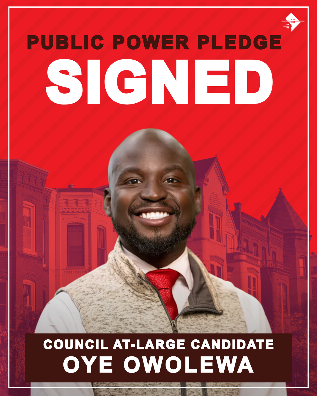 Rep. Oye Owolewa (At-Large Candidate) signs the Public Power Pledge