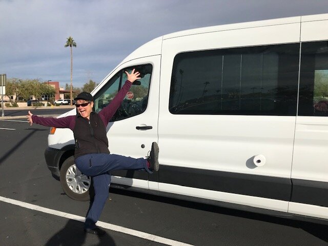 An excited Nicci as we finish up at the DMV in AZ!