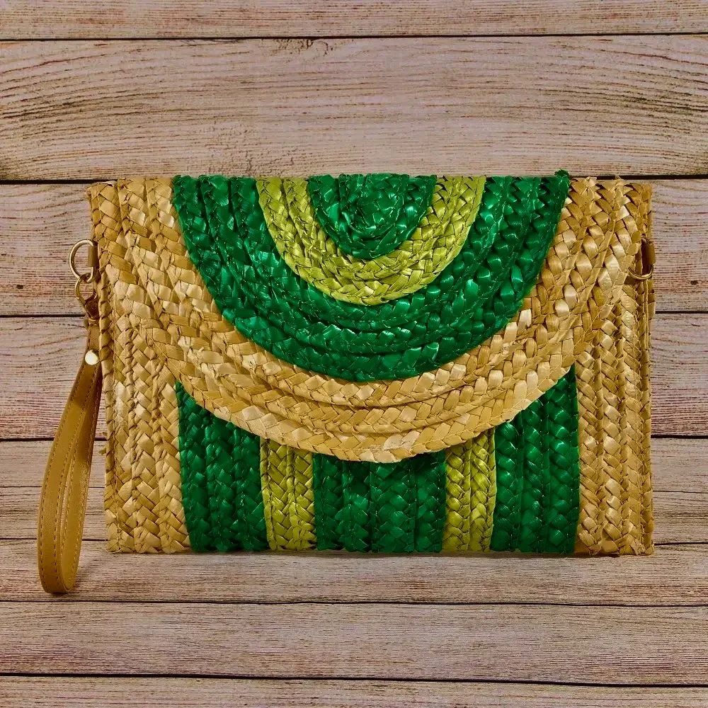 Three Tone Straw Clutch Bag