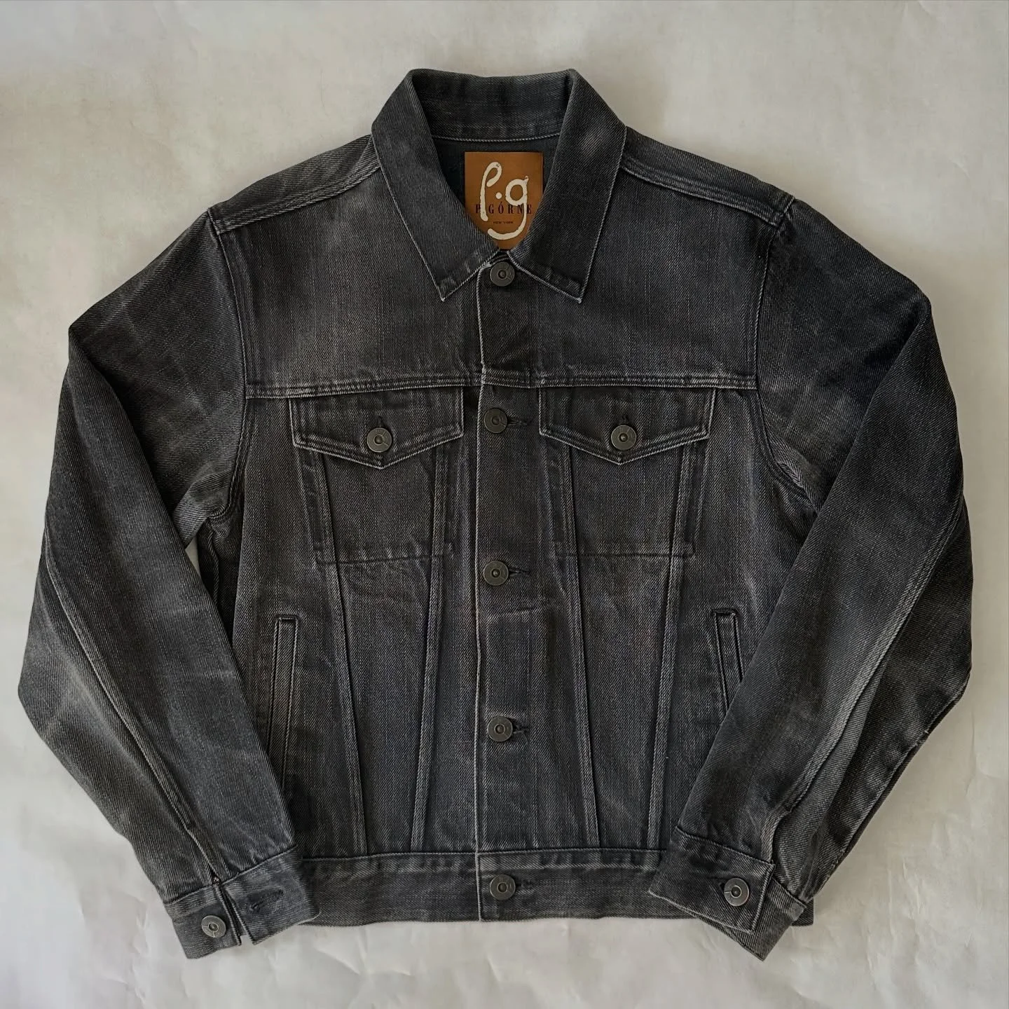 ~ P.G&Oacute;RNE ~ classic denim jacket silhouette. Made 1 of 1 in New York using 12.5 oz black selvedge denim from Japan. 

- Label Design by @inpracticestudio ✌️