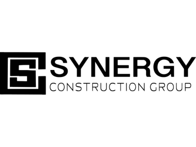 Logo for Synergy Construction Group with a stylized S inside a square and bold black text.