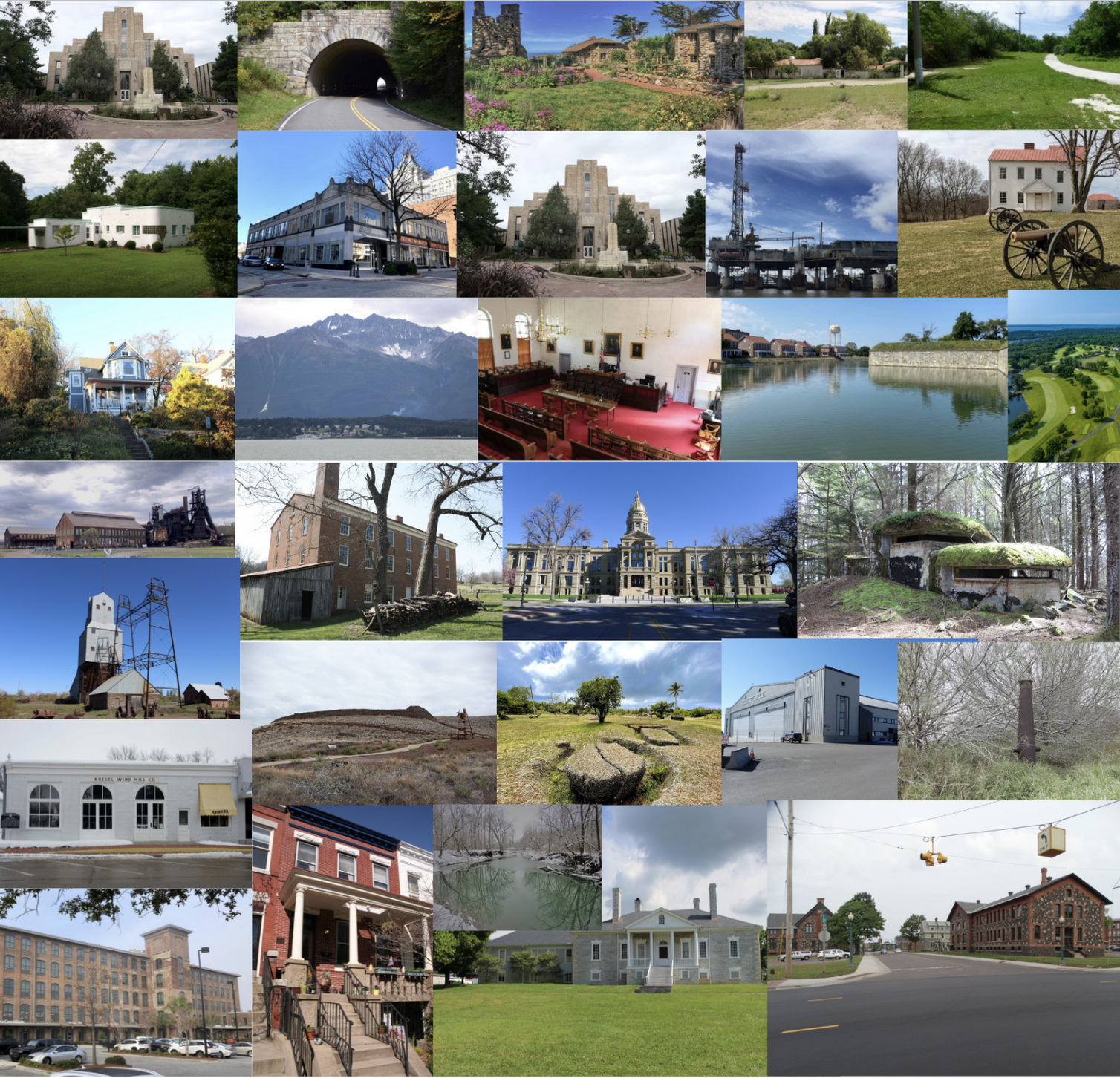 Collage of photographs showing National Historic Landmarks designated in 2024.