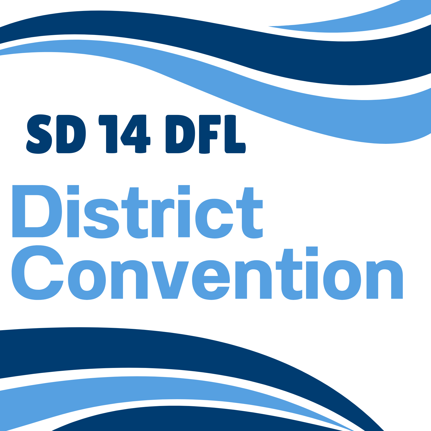 blue swoops around the words SD 14 DFL District Convention
