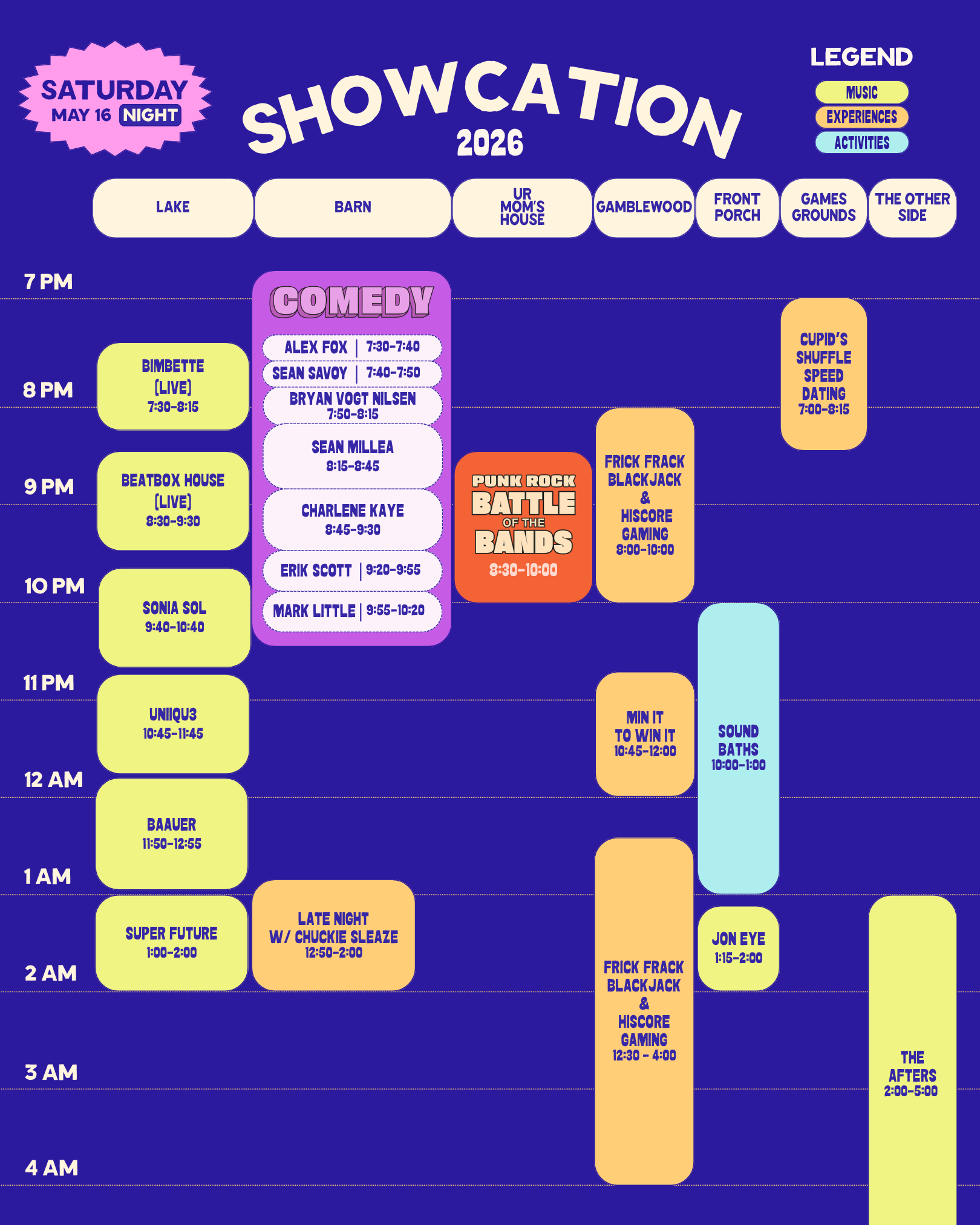 Showcation 2026 Saturday Night Schedule