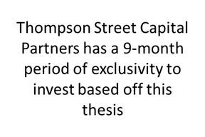 Text stating Thompson Street Capital Partners has a 9-month exclusivity period to invest based on a thesis.
