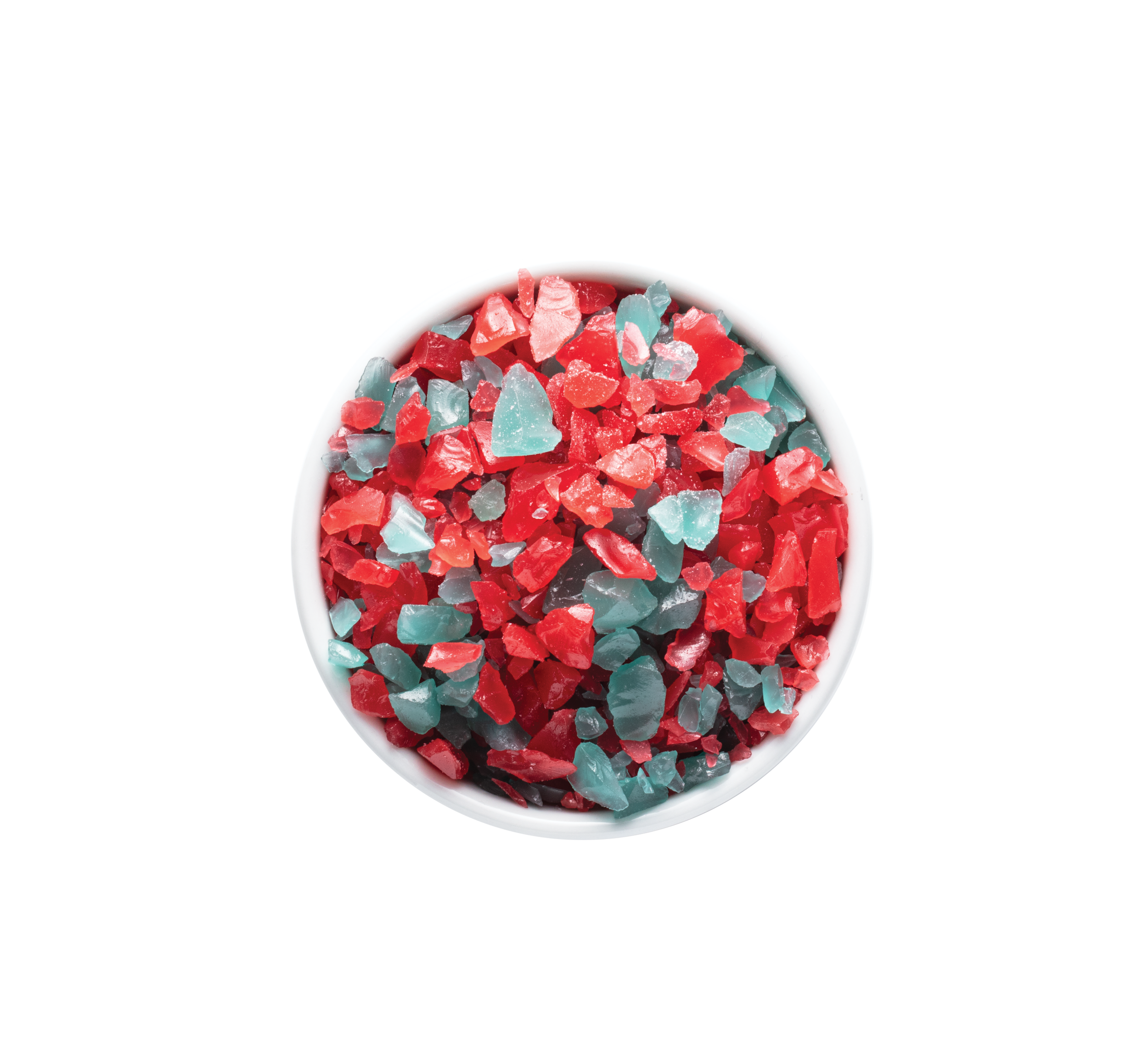 A bowl filled with red and Green Mint Flakes