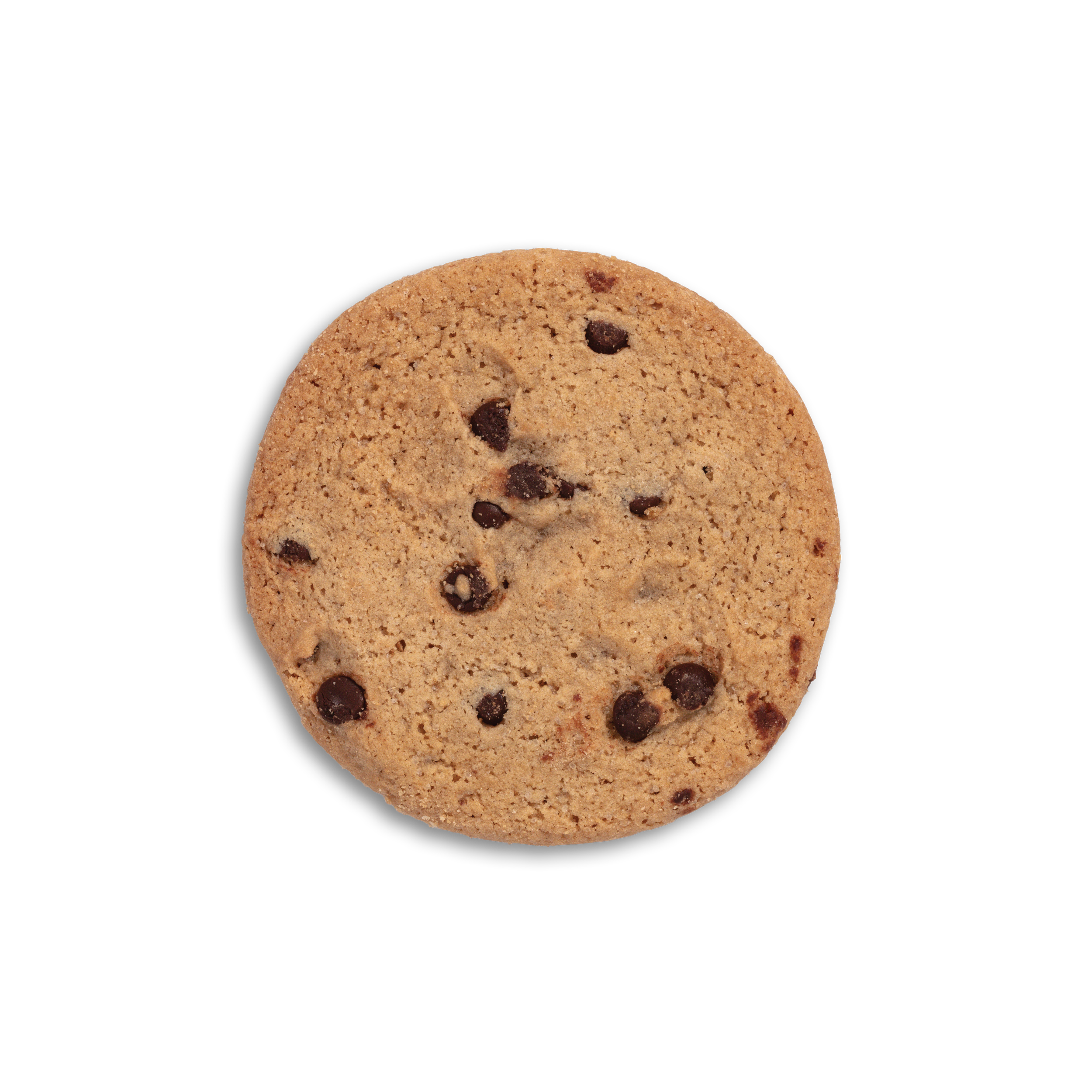 A chocolate chip cookie with visible chocolate chips on a black background.