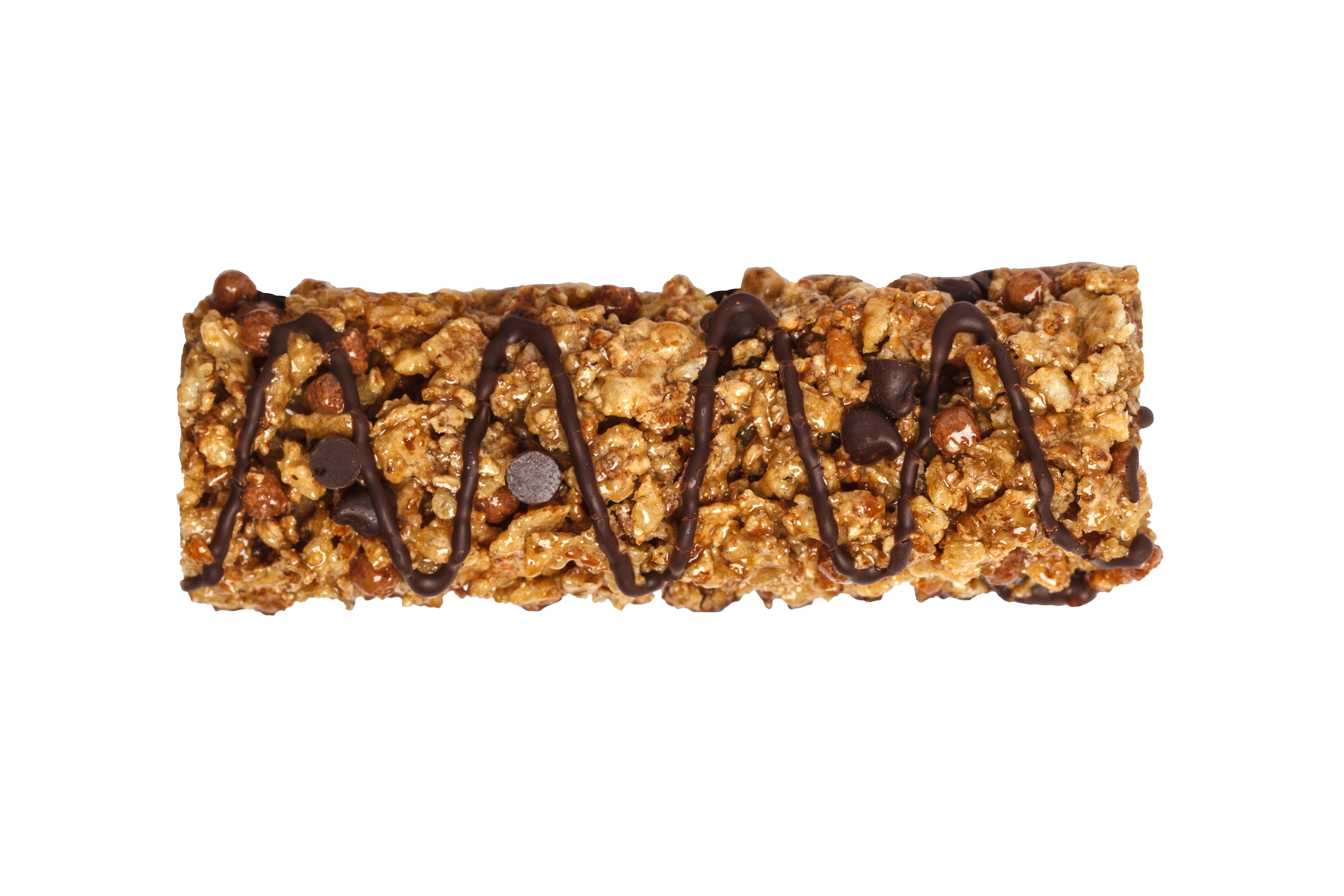 Granola bar with chocolate chips and drizzle