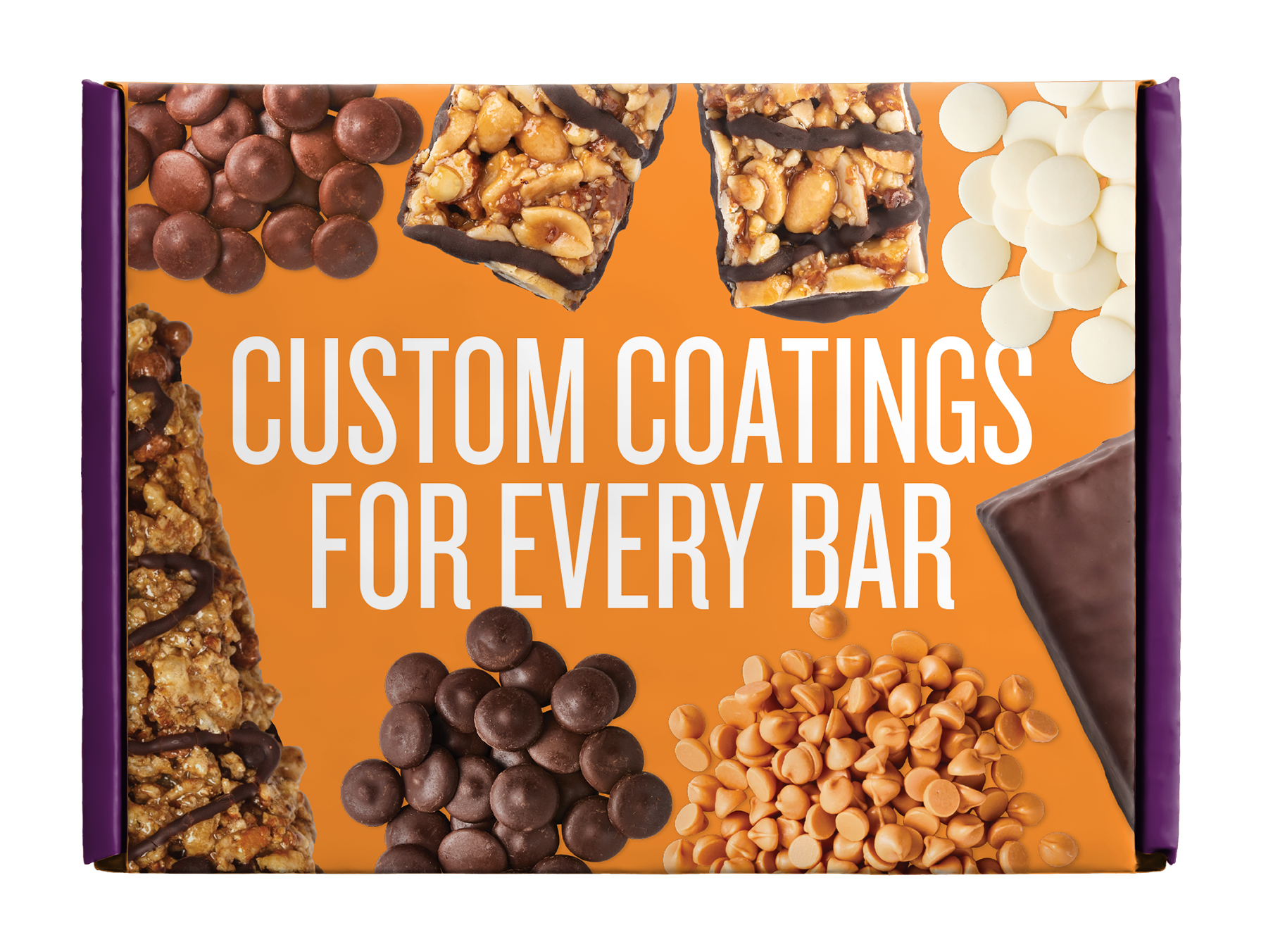Packaging for candy bars featuring assorted candies - Custom Coatings for Every Bar