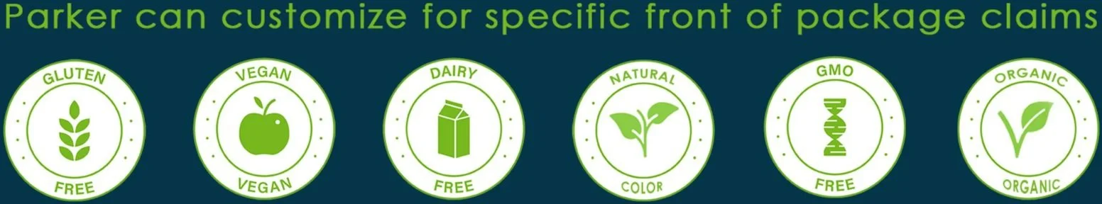 Parker Products can customize for specific front-of-package claims.