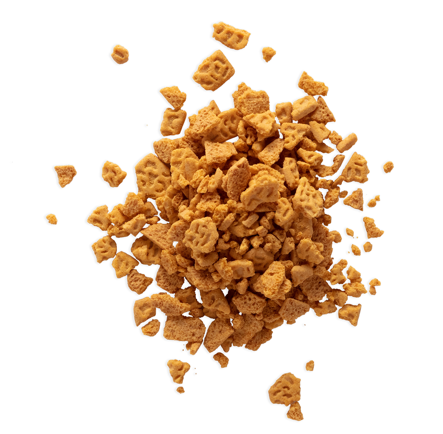 Crumbled cookies scattered on a black background.