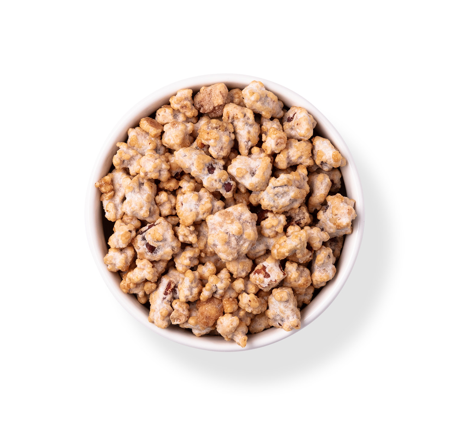 A white bowl filled with our Pecan Praline inclusions