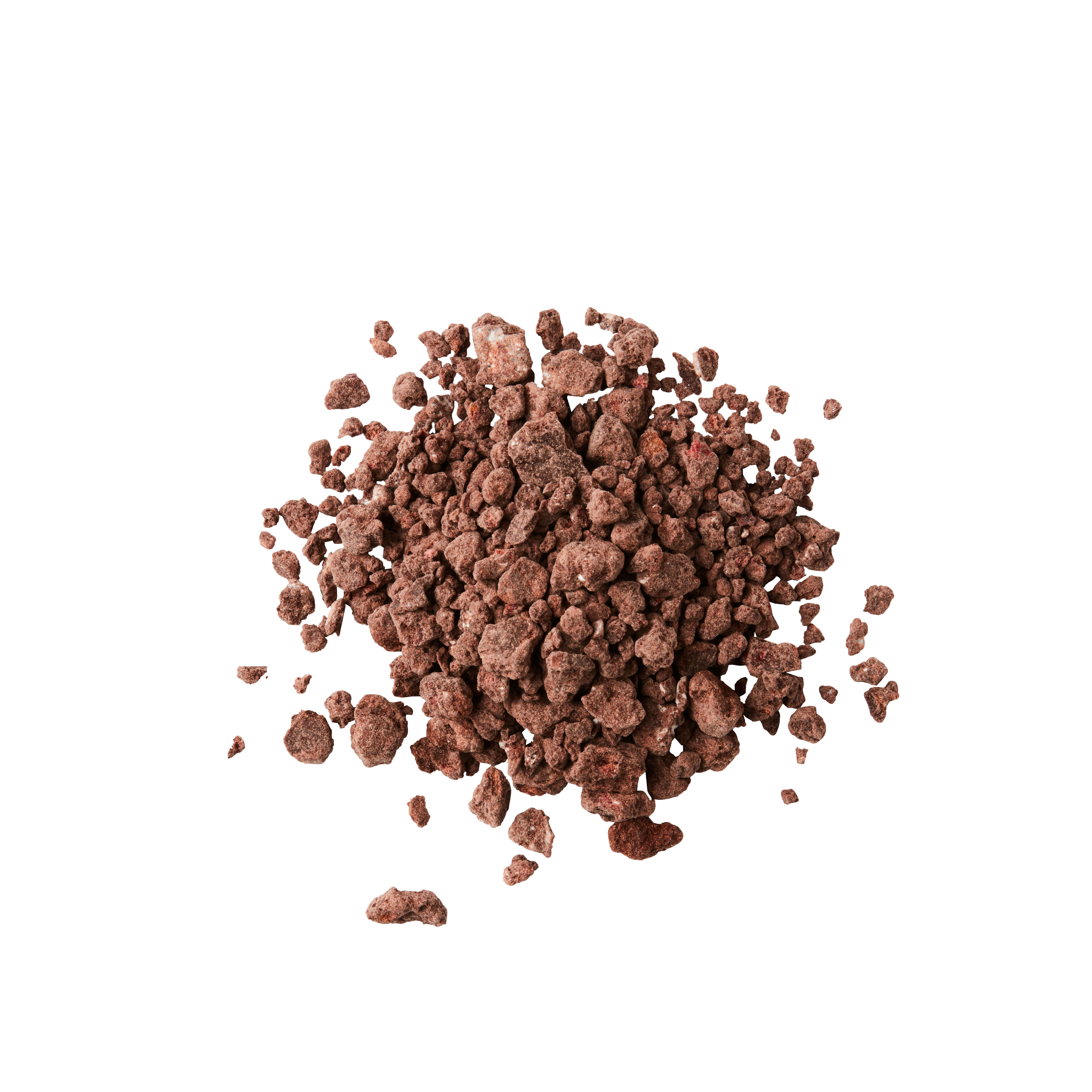 Brown rock salt crystals scattered on a black background.