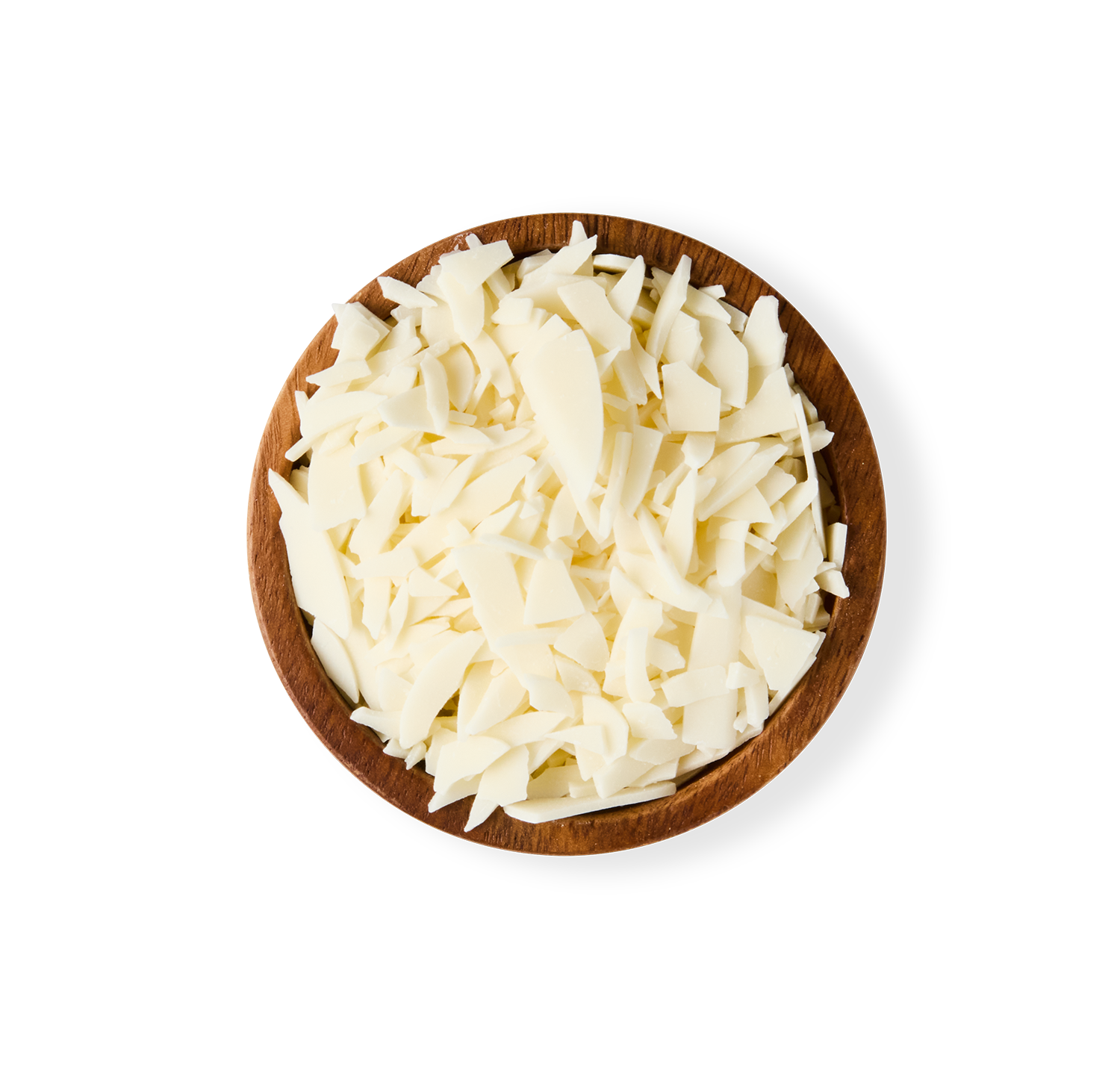 White Chocolate Flakes in a wooden bowl