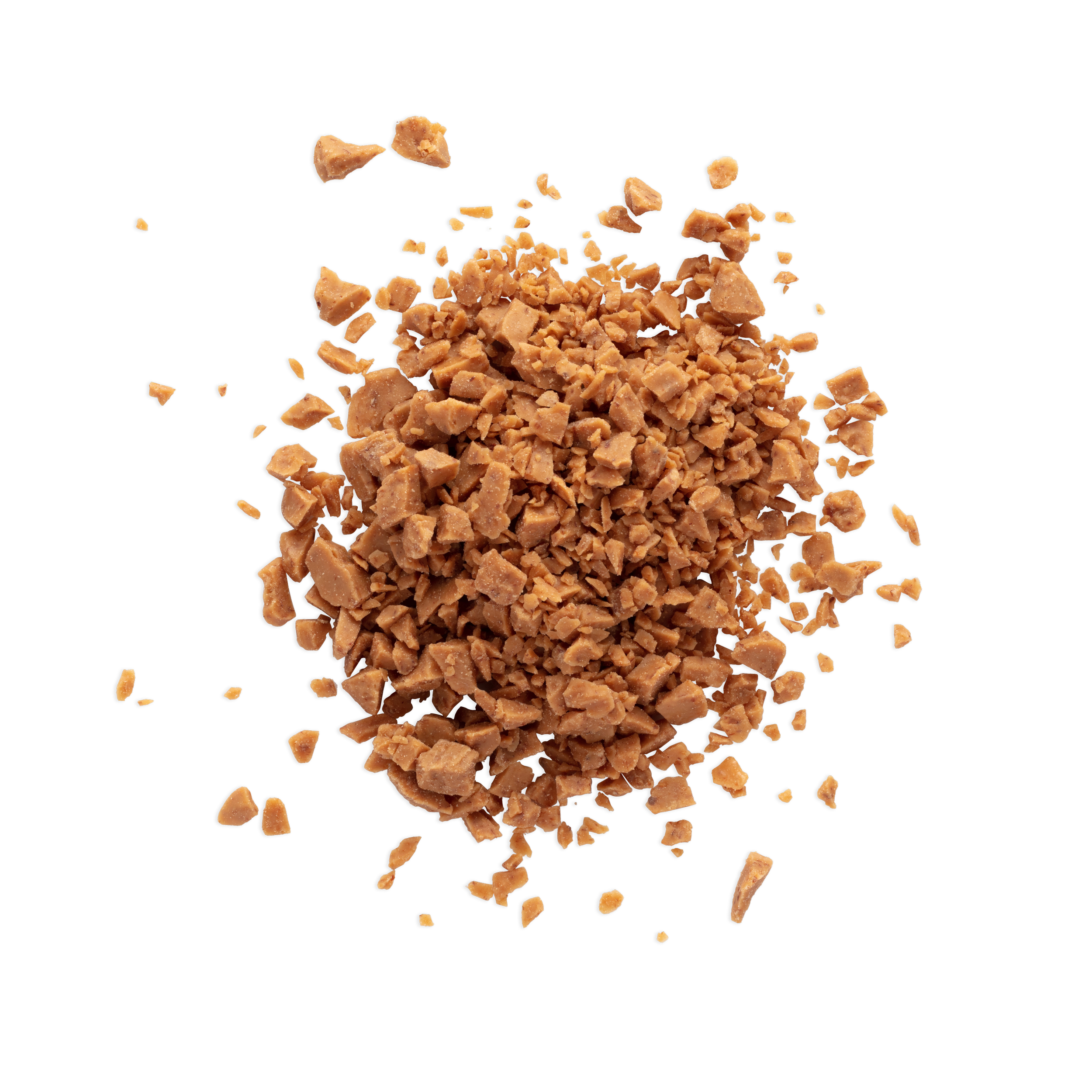 Crushed peanut brittle scattered on a black background.