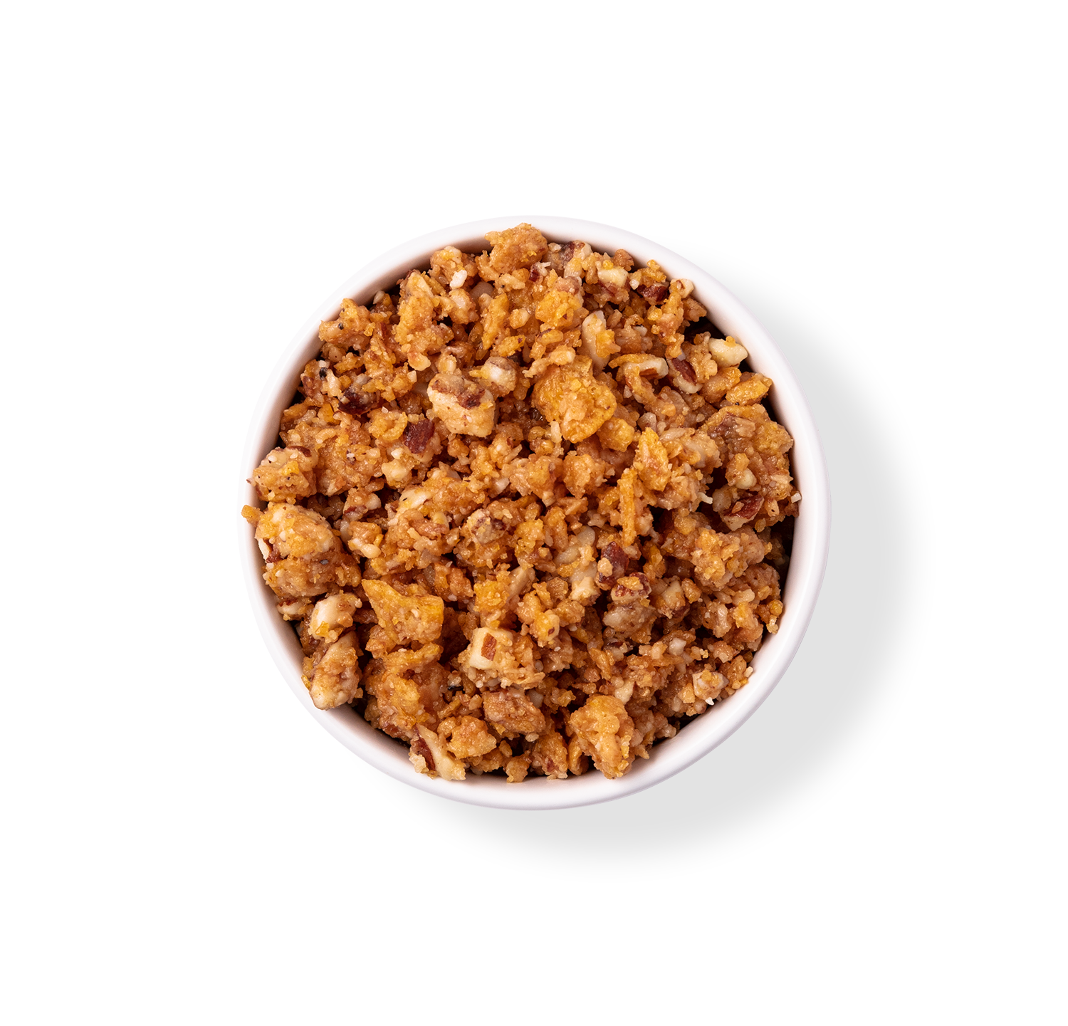A white bowl filled with our honey cornflake topping