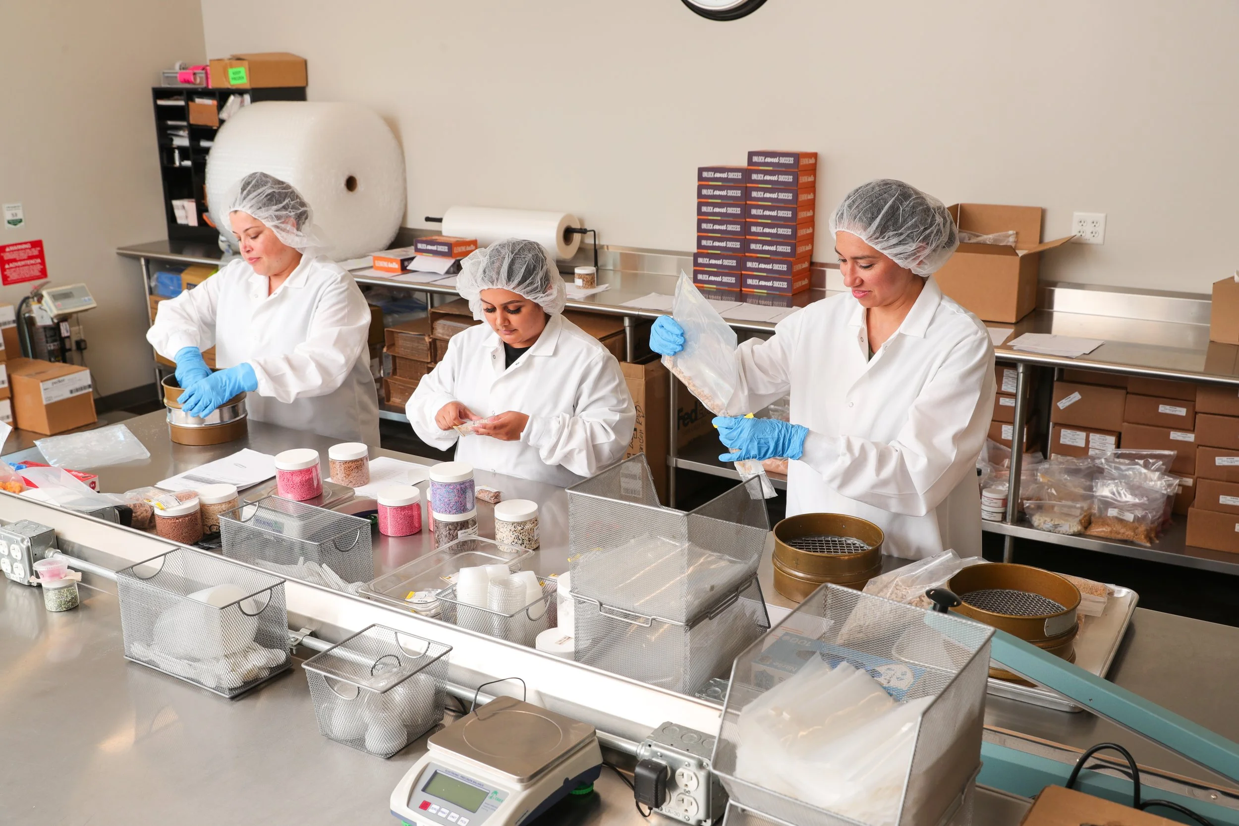 Our food techs crafting delicious, tasty products, ready for you to use in your desserts!