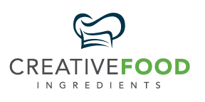 Creative Food Ingredients brand logo highlighting expertise in baked inclusions and toppings, including the unique Cookie Gems™ and other rotary cookie bits.