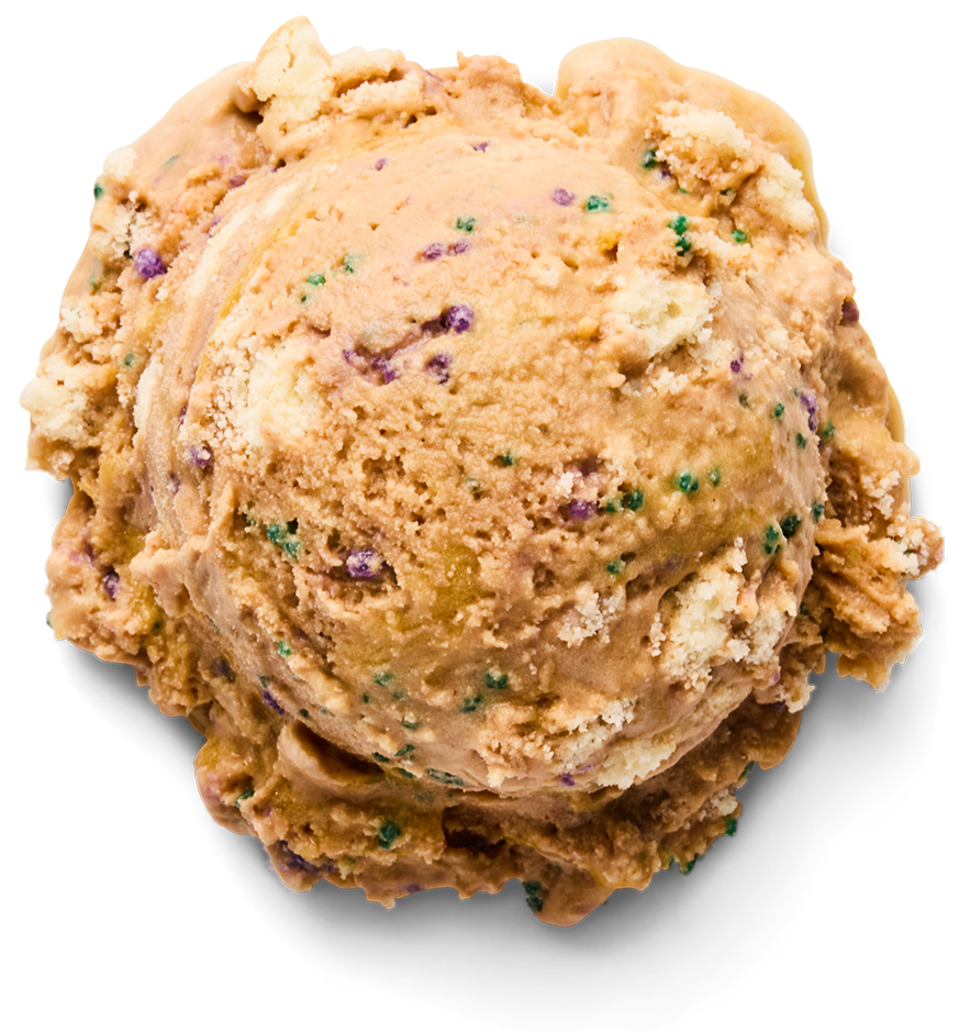 A scoop of delicious ice cream with our Mardi Gras Madness sprinkles