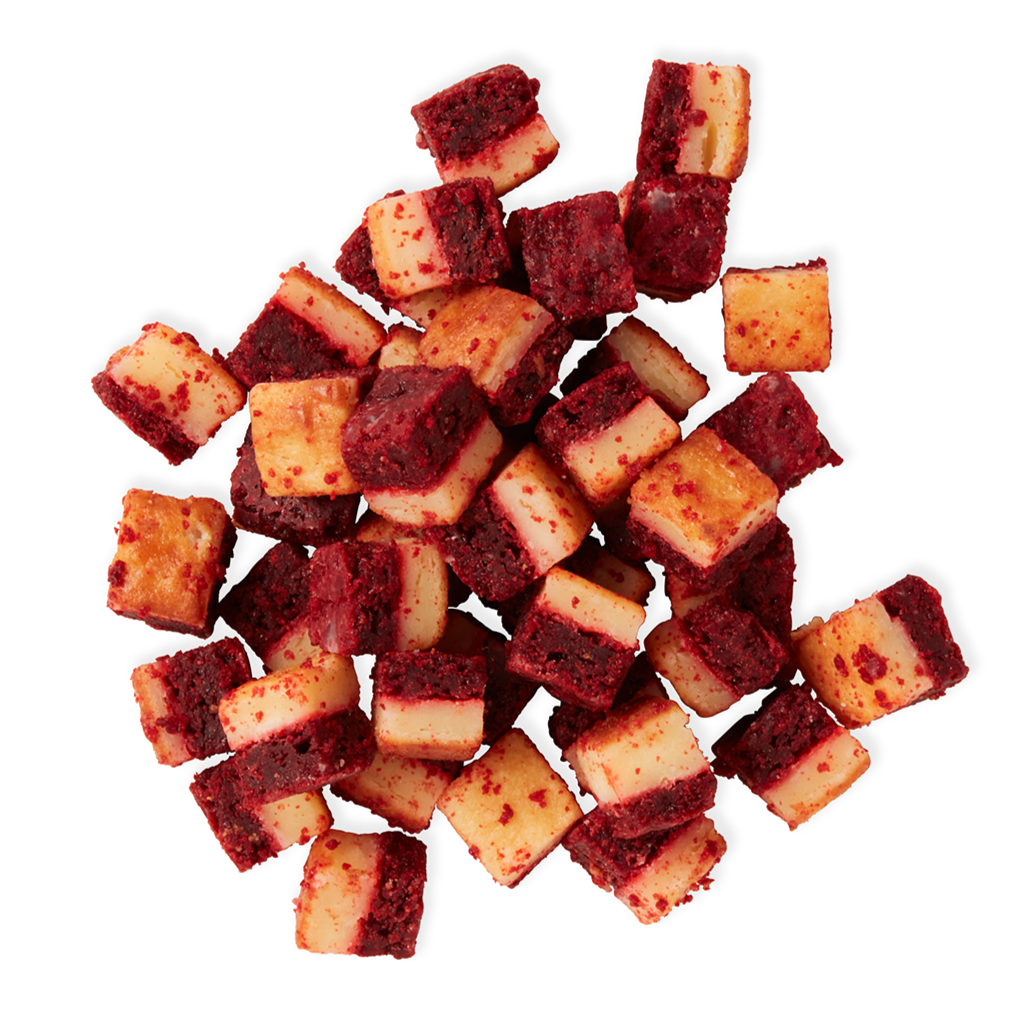 Red velvet Cheesecake cubes at Parker Products