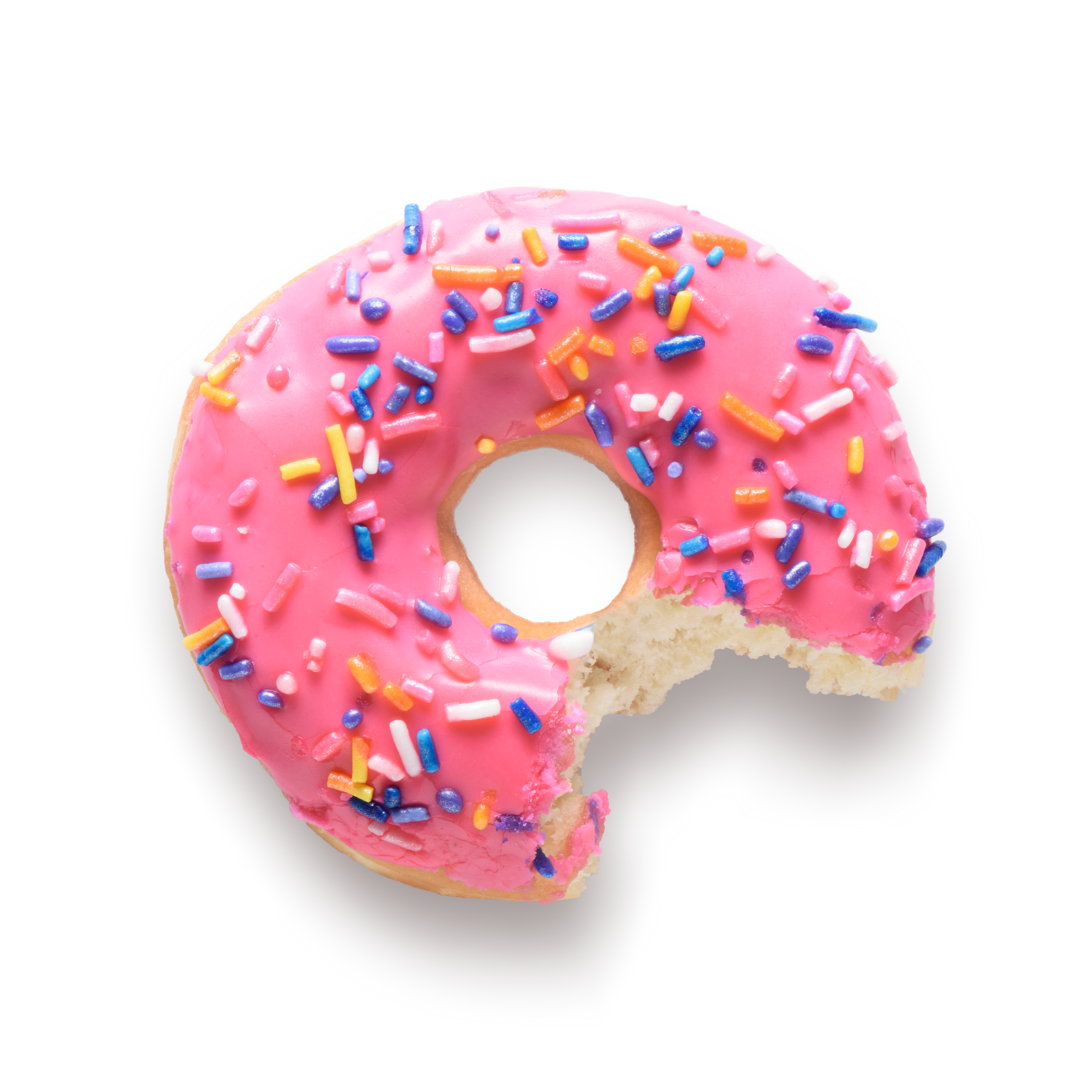 A pink frosted donut with Parker's colorful sprinkles make it took good to resist taking a bit!